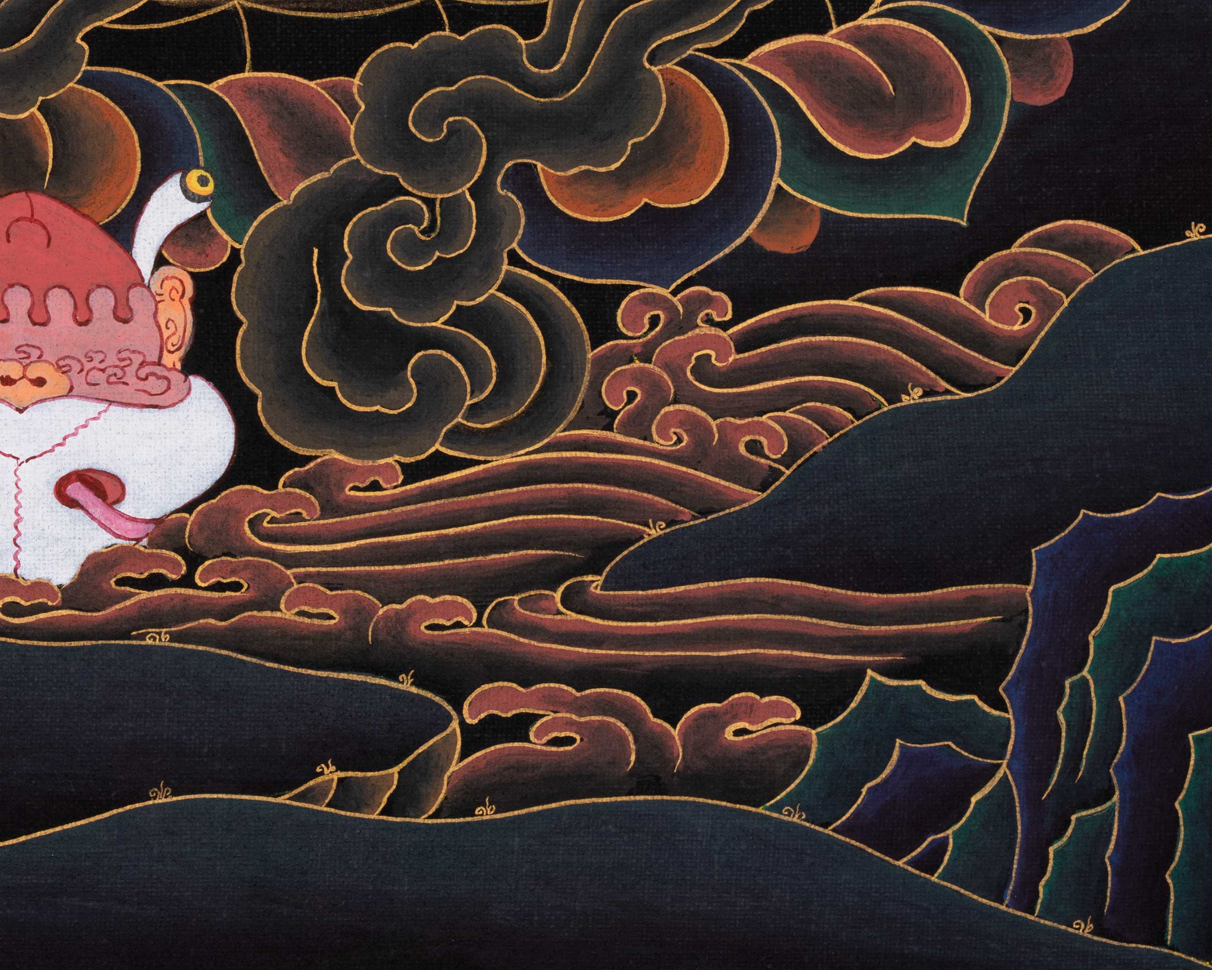 Dorje Drollo Black & Gold Thangka Print | Artwork Of The Golden Guardian | Buddhist Gift Ideas