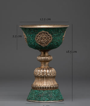 Temple Butter Lamp with Turquoise Inlay | Copper Ritual Light for Buddhist Altar