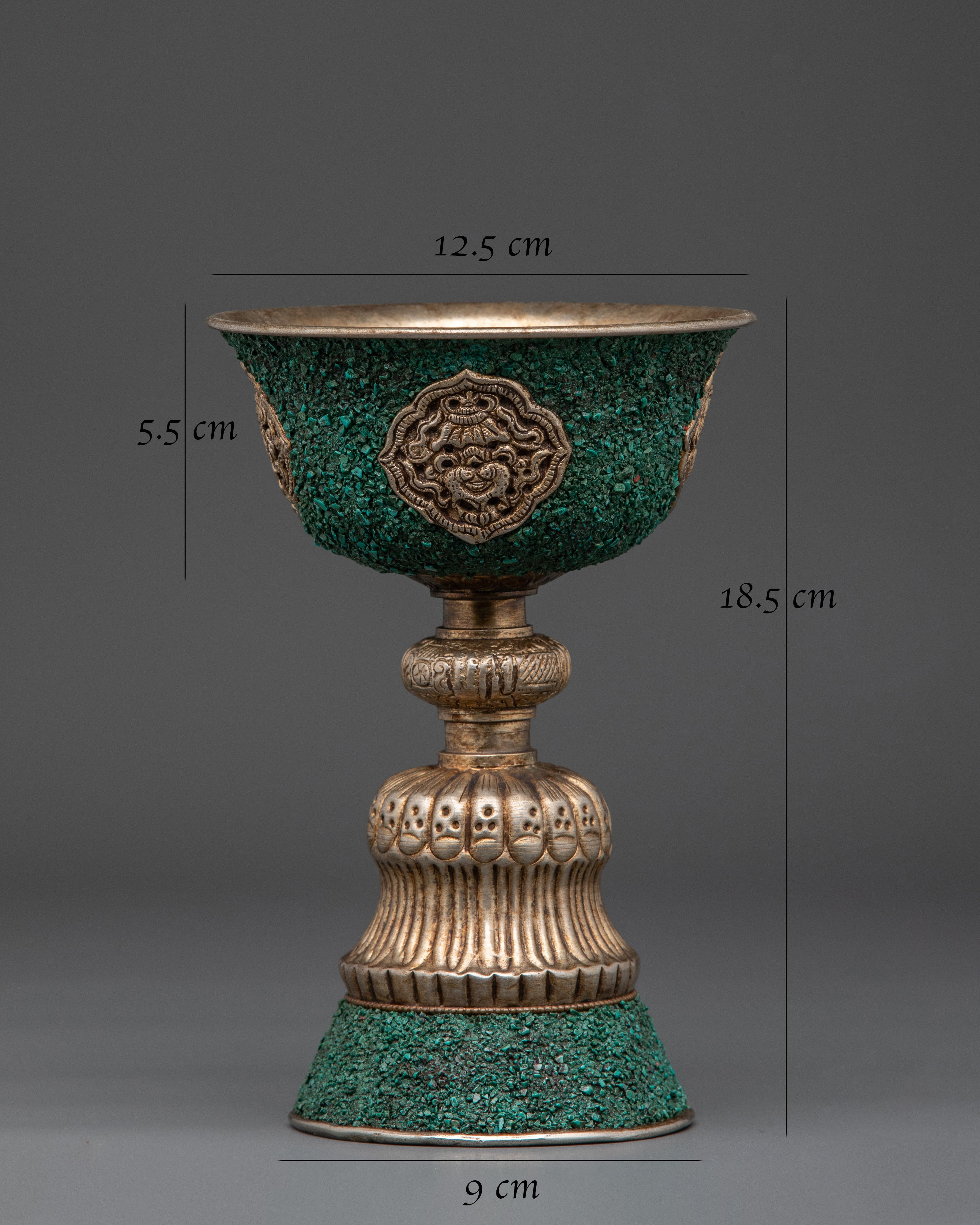 Temple Butter Lamp with Turquoise Inlay | Copper Ritual Light for Buddhist Altar