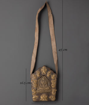 Handcrafted Tibetan Wood Ghau Box with Gold-Plated, Copper