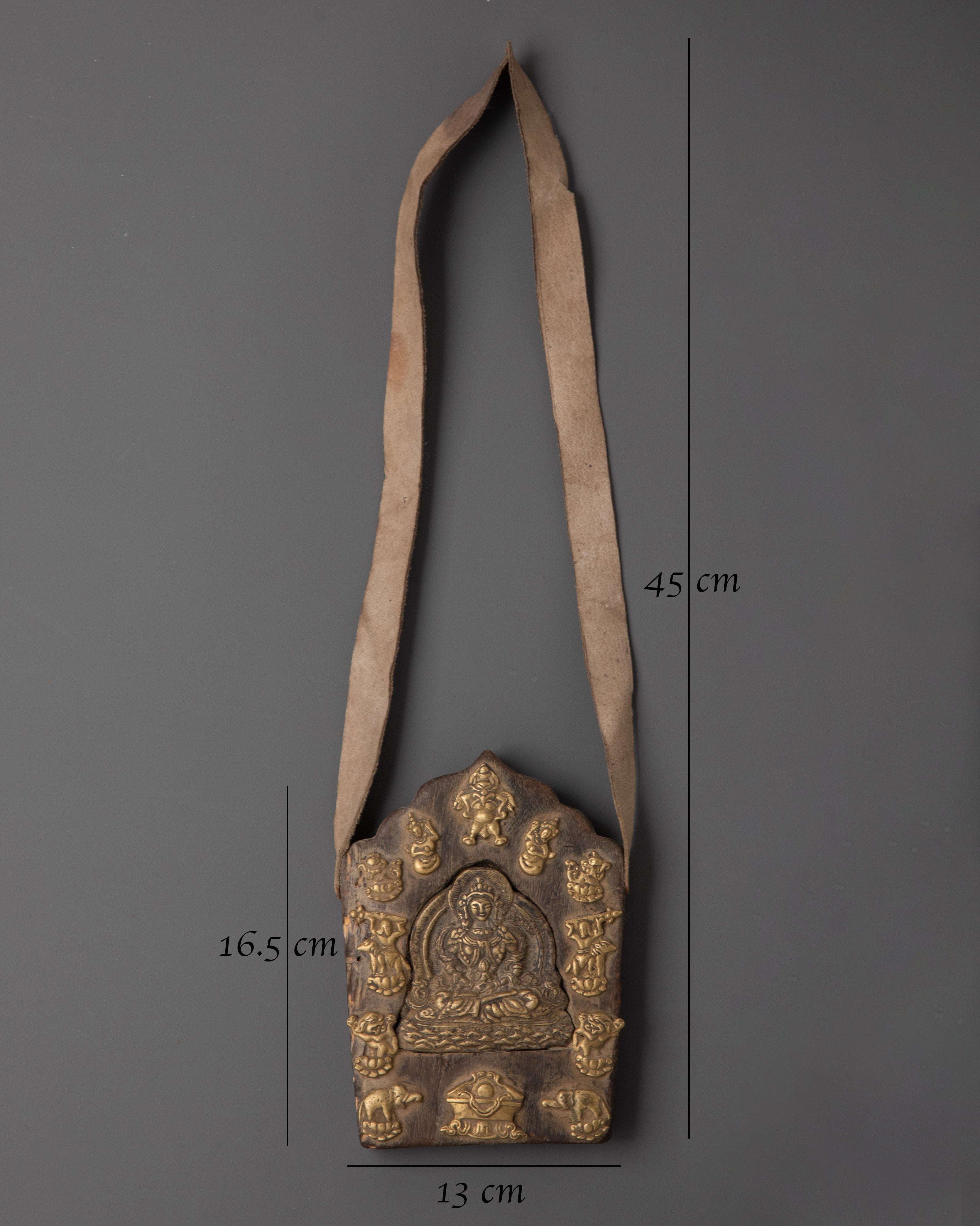 Handcrafted Tibetan Wood Ghau Box with Gold-Plated, Copper