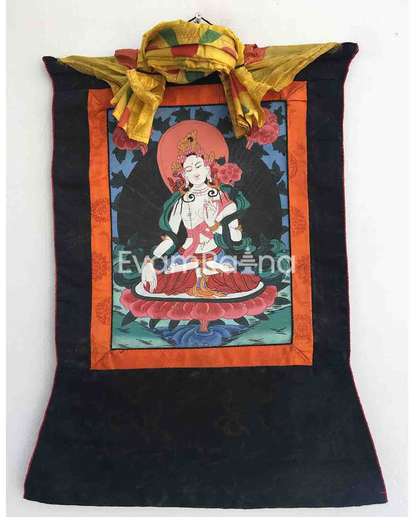 Vintage White Tara Thangka Painting