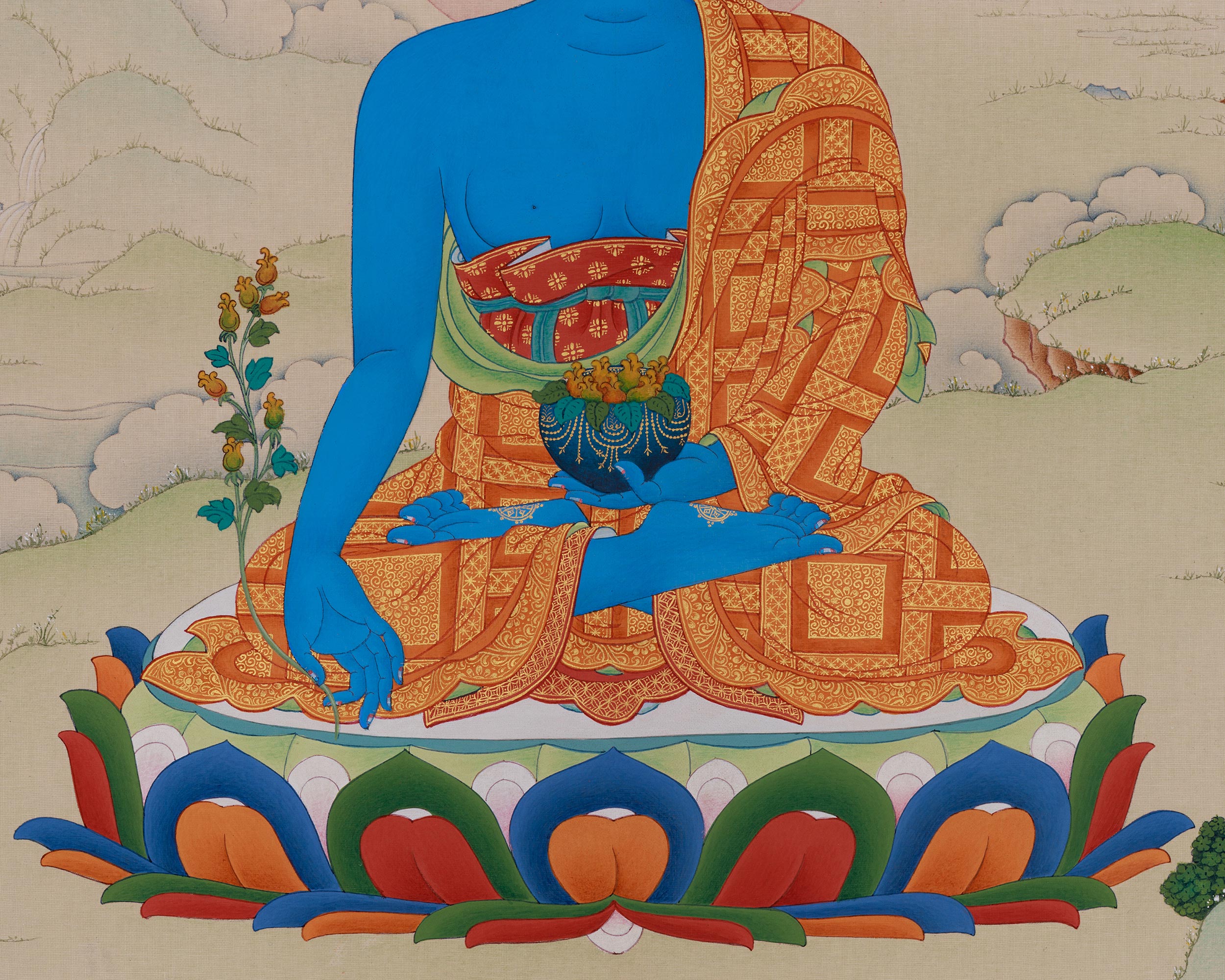 Tibetan Medicine Buddha Art | Bhaisajyaguru Thangka | Healing Deity