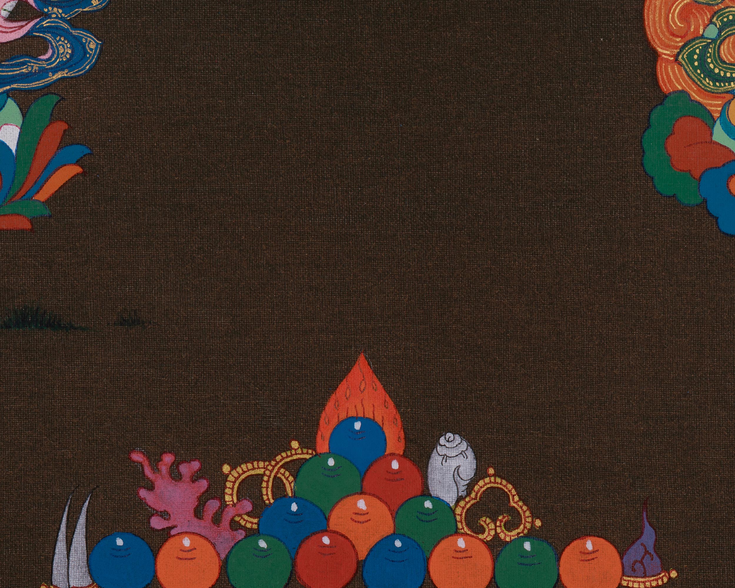 Sacred Thangka of Manjushri with Chenrezig and Vajrapani | Three Great Bodhisattvas