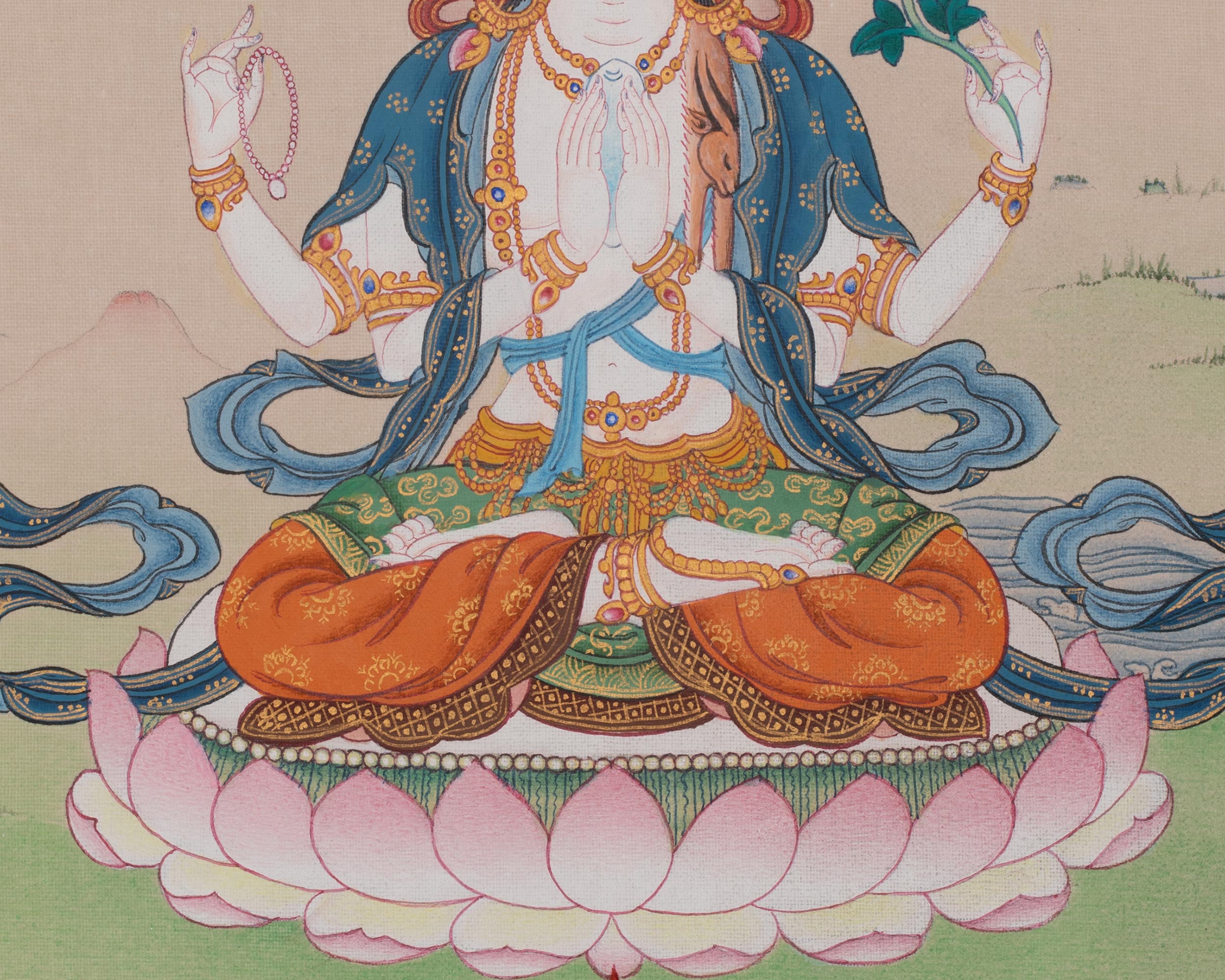 Chenrezig Buddhist Thangka | Bodhisattva of Compassion | Avalokiteshvara Art