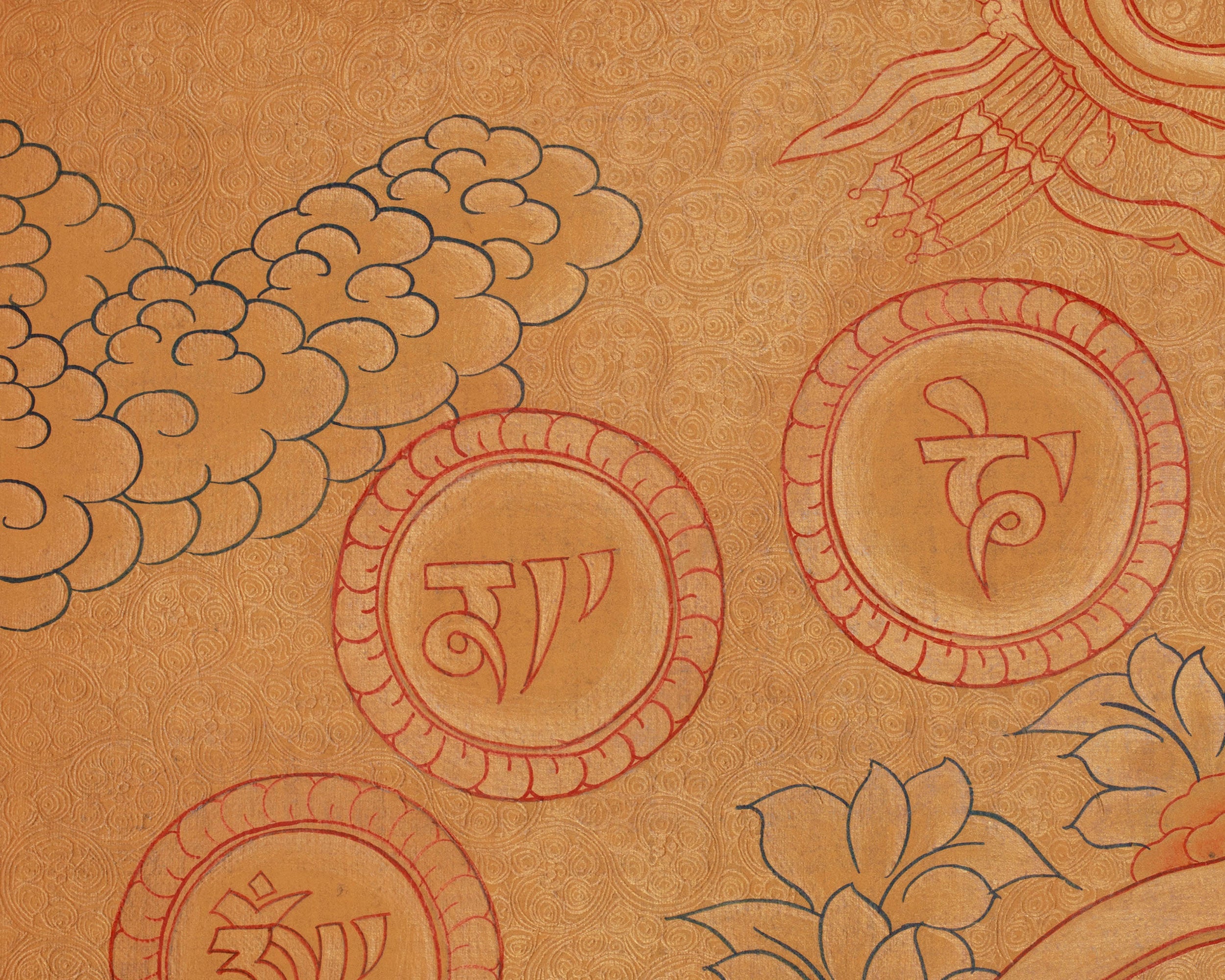 Four-Armed Chenrezig Compassion Thangka | Avalokiteshvara, Manjushri & Vajrpani Art | Meditation Altar