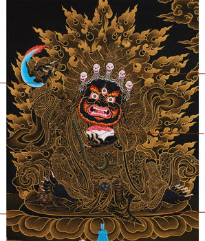 Fierce Kagyu Mahakala Bernagchen Thangka: Gold Work