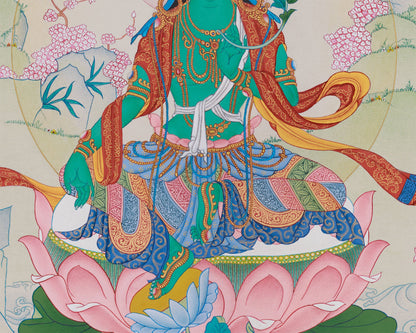 Goddess Jetsun Drolma (Green Tara) Thangka | Unique Tibetan Artistry of Supreme Mother