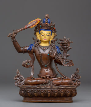 Copper Manjushri Statue: The Bodhisattva of Wisdom