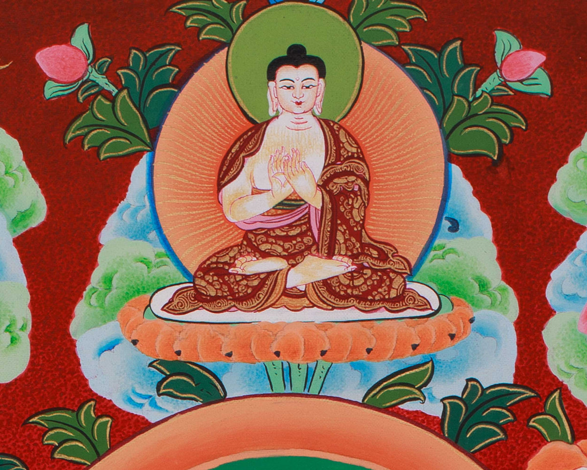 Namgyalma with Five Dhyani Buddhas White Tara and Amitayus | A Sacred Thangka of Longevity and Purification