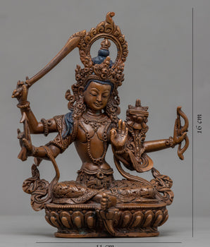 Red Manjushri Copper Statue | Tibetan Buddha Sculpture For Mindfulness