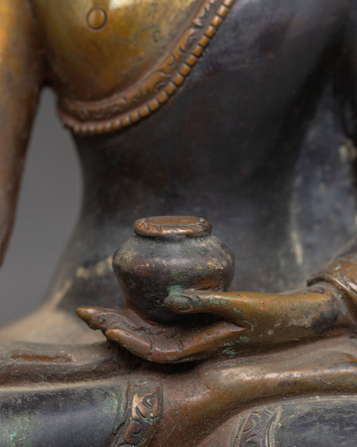 Handmade Ratnasambhava Oxidized Copper Statue | Meditation Altar Decor