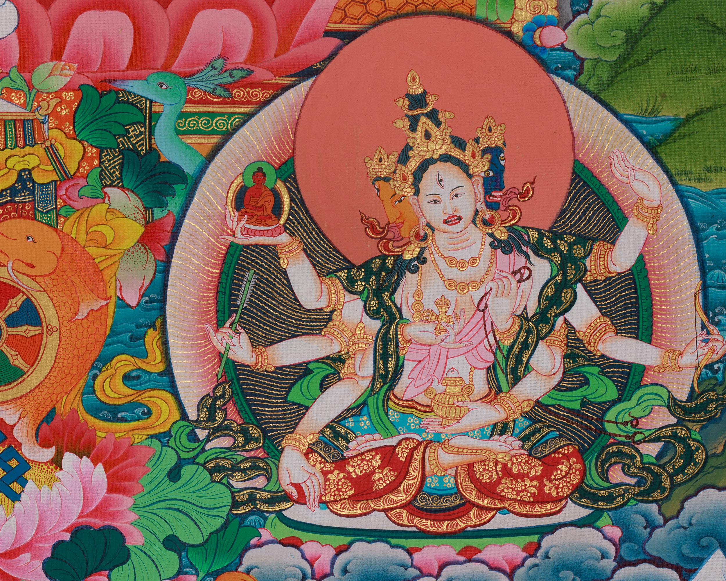 Long Life Amitayus Buddha Thangka | Deity of Infinite light and Compassion