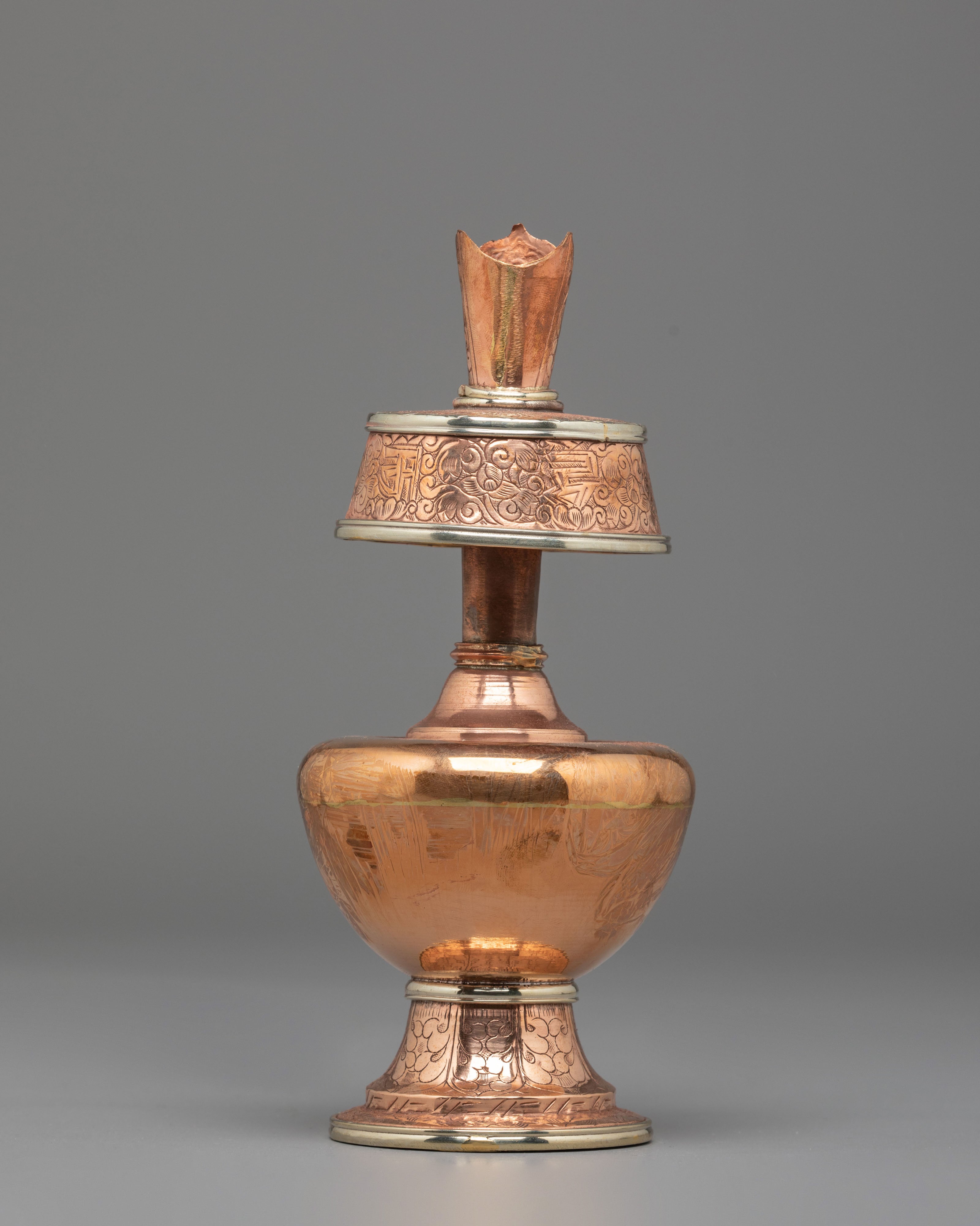 Sacred Bhumba Ritual Vessel | Copper & White Metal Vessel for Spiritual Ceremonies