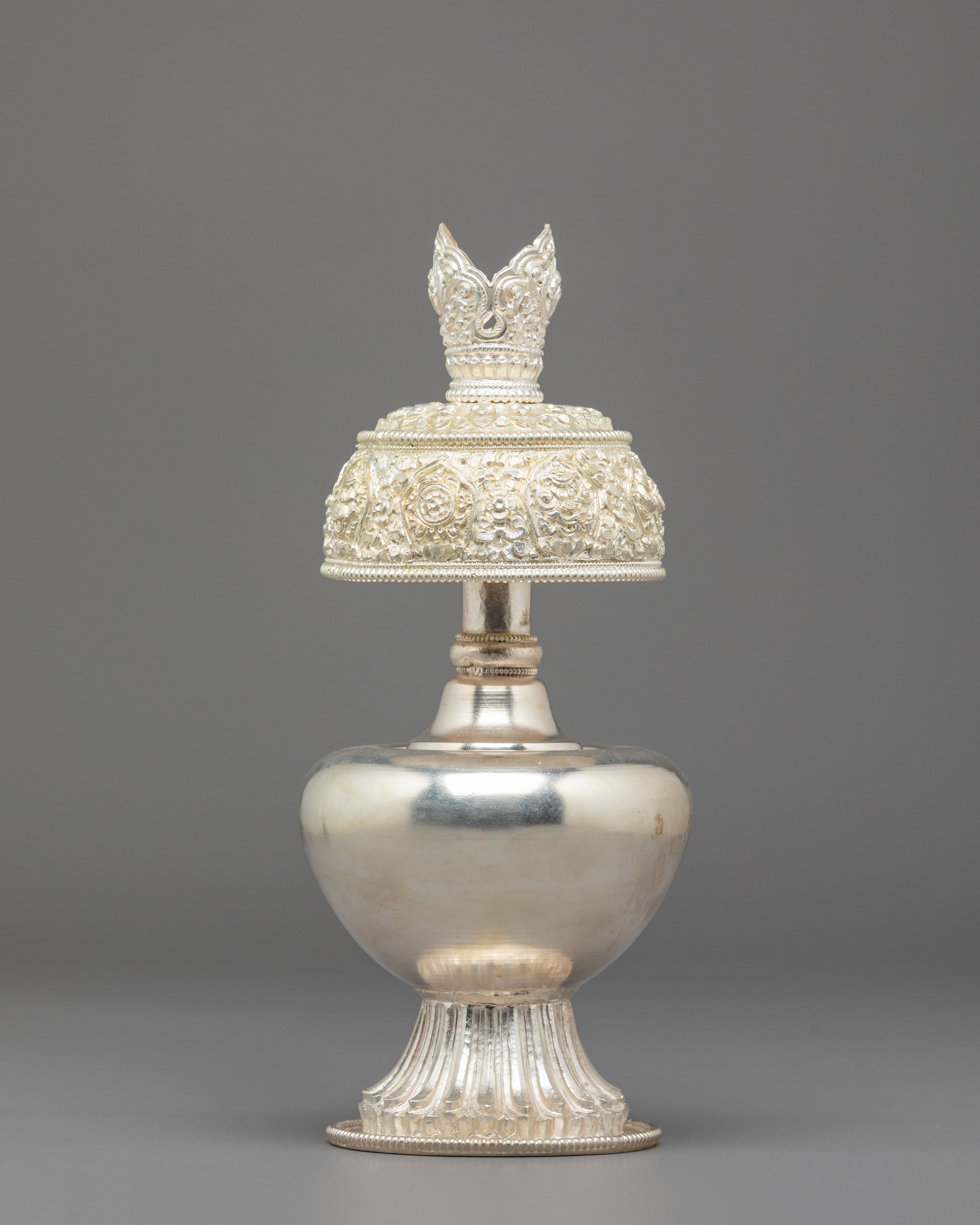 Handmade Buddhist Ritual Bhumba | Traditional Sacred Silver Bhumba