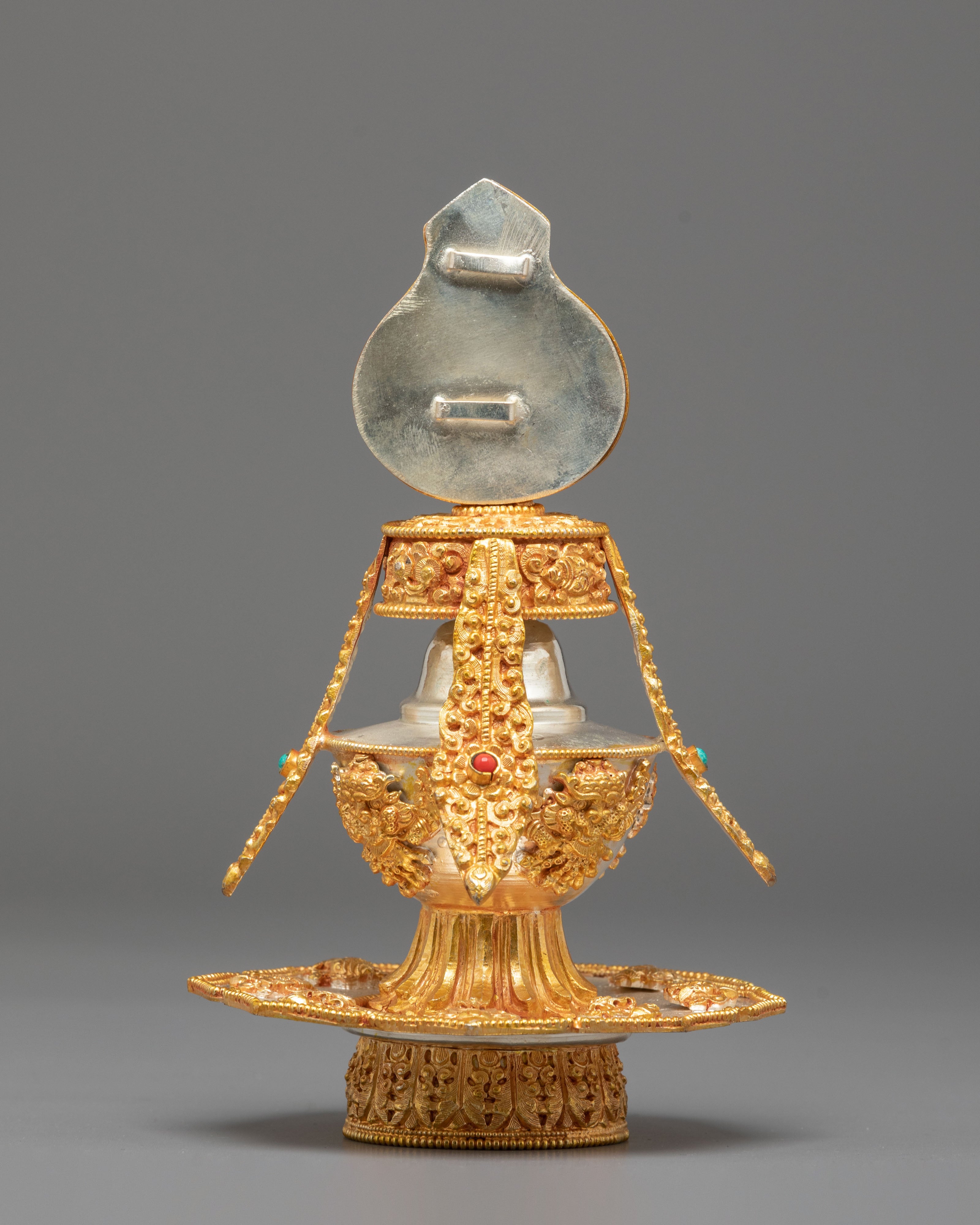 Handcrafted Life Vase Copper Art | Silver and Gold Plated Tibetan Sculpture