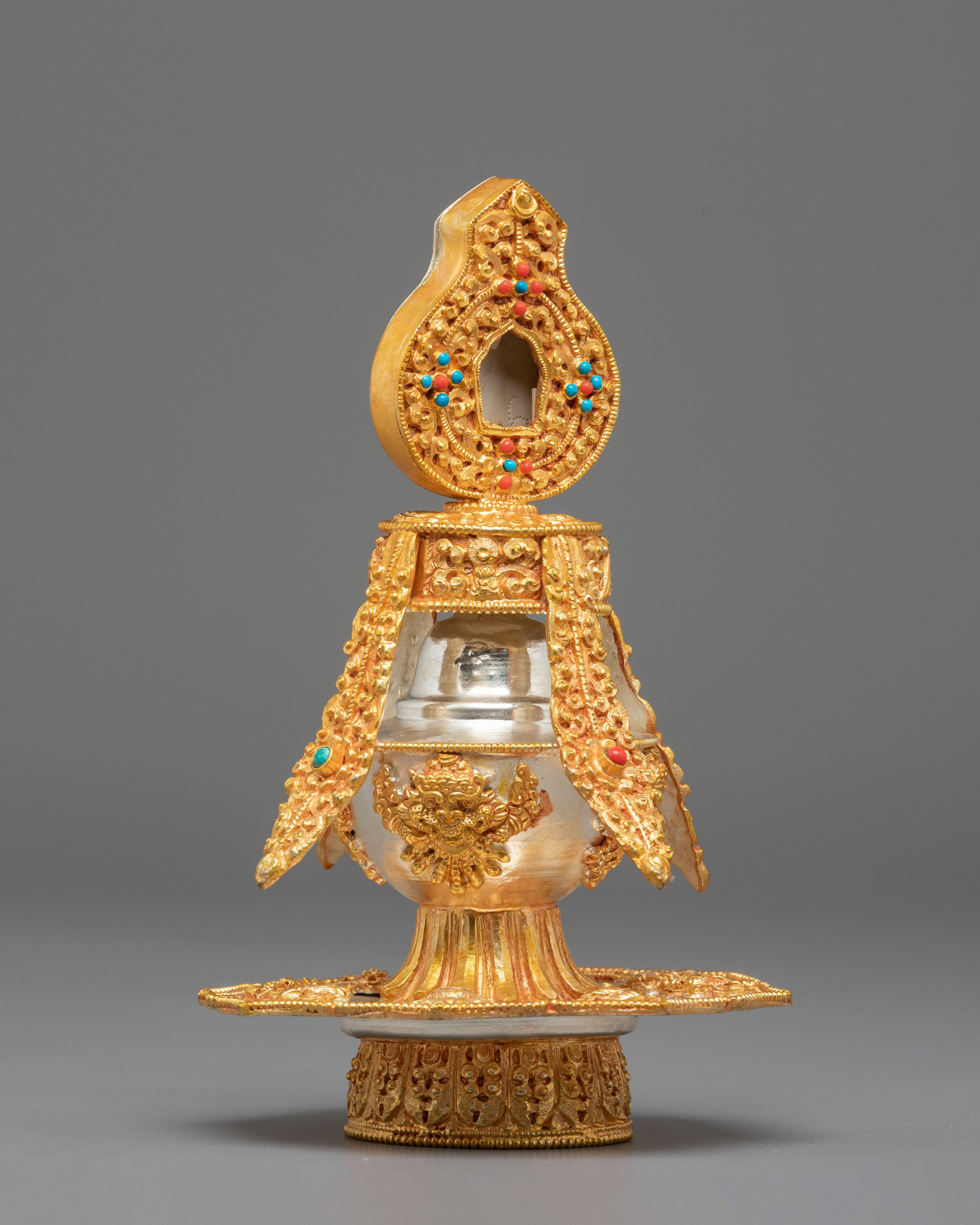 Handcrafted Life Vase Copper Art | Silver and Gold Plated Tibetan Sculpture