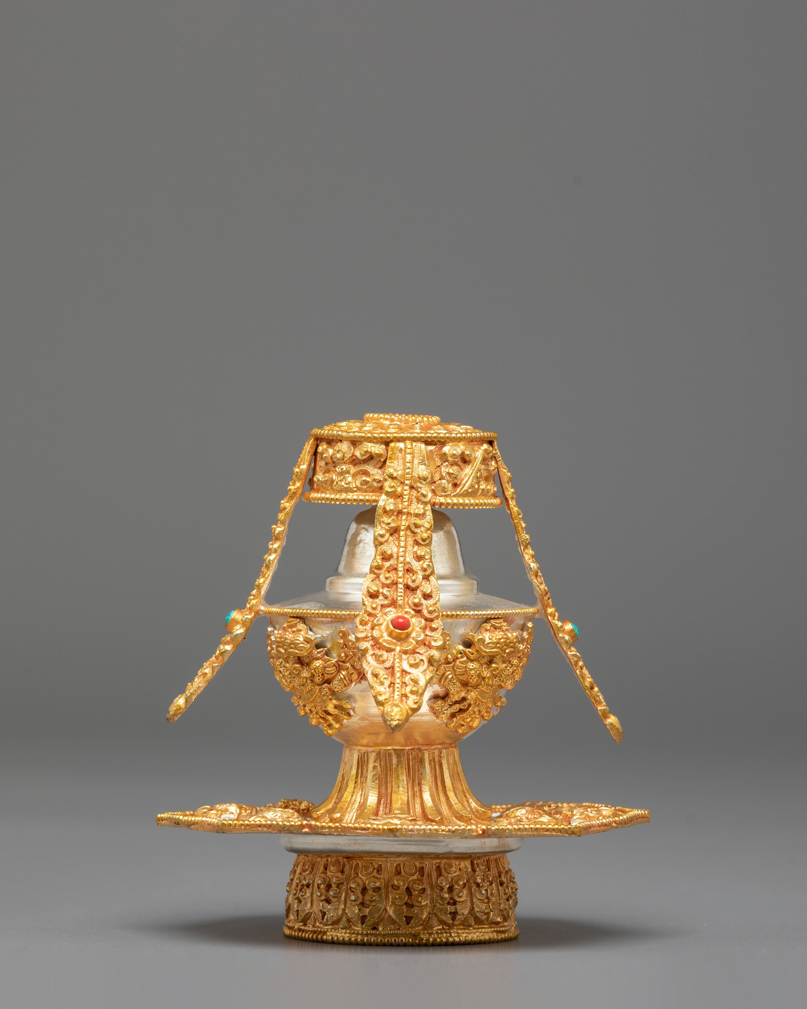 Handcrafted Life Vase Copper Art | Silver and Gold Plated Tibetan Sculpture