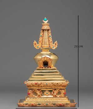 Copper Gold Plated Tibetan Stupa | Sacred Buddhist Shrine Decor