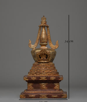 Handcrafted Buddhist Shrine Stupa | Gold Plated Tibetan Ritual Stupa Art