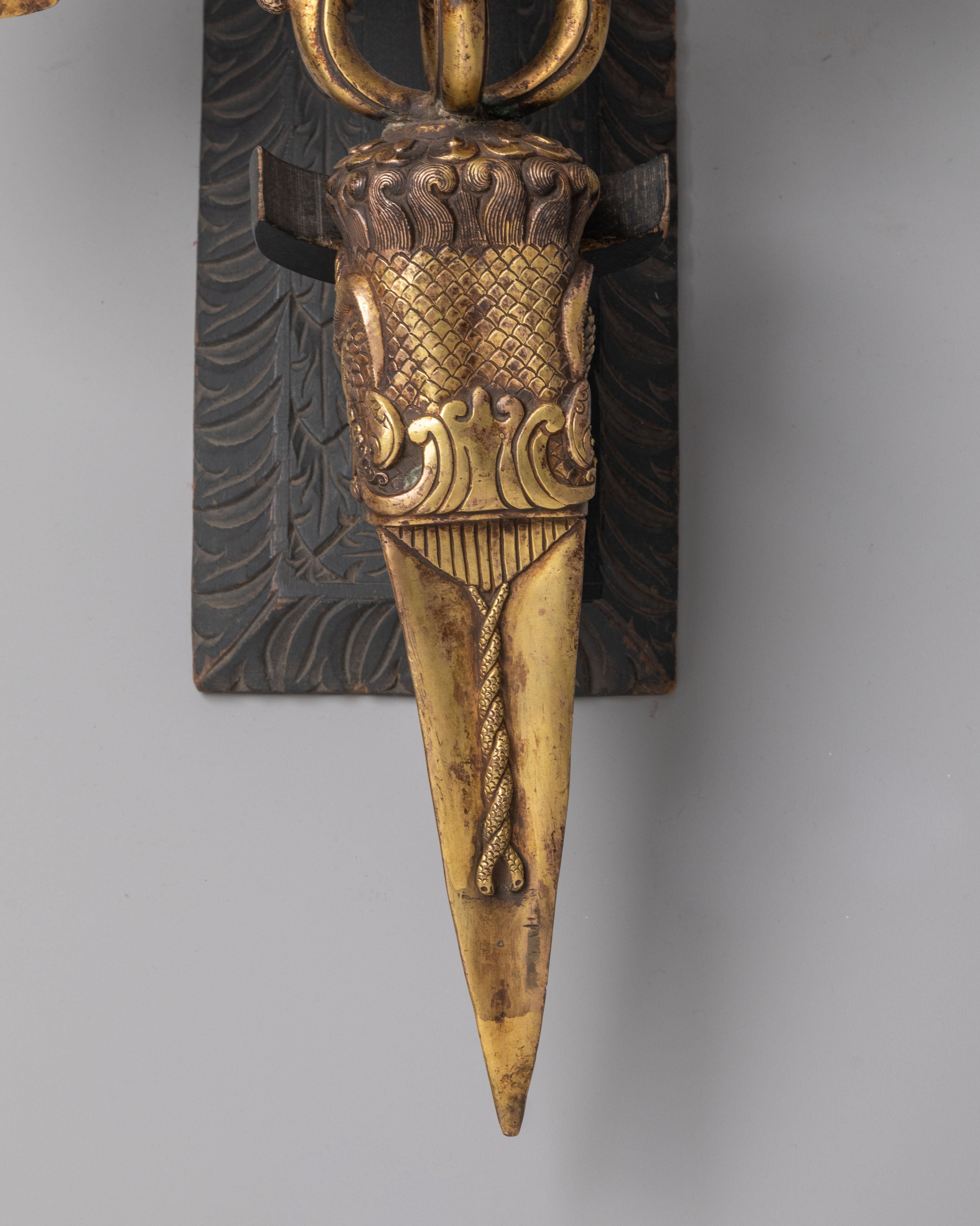 Tibetan Copper Phurba | Gold Plated Ritual Tool for Spiritual Practice