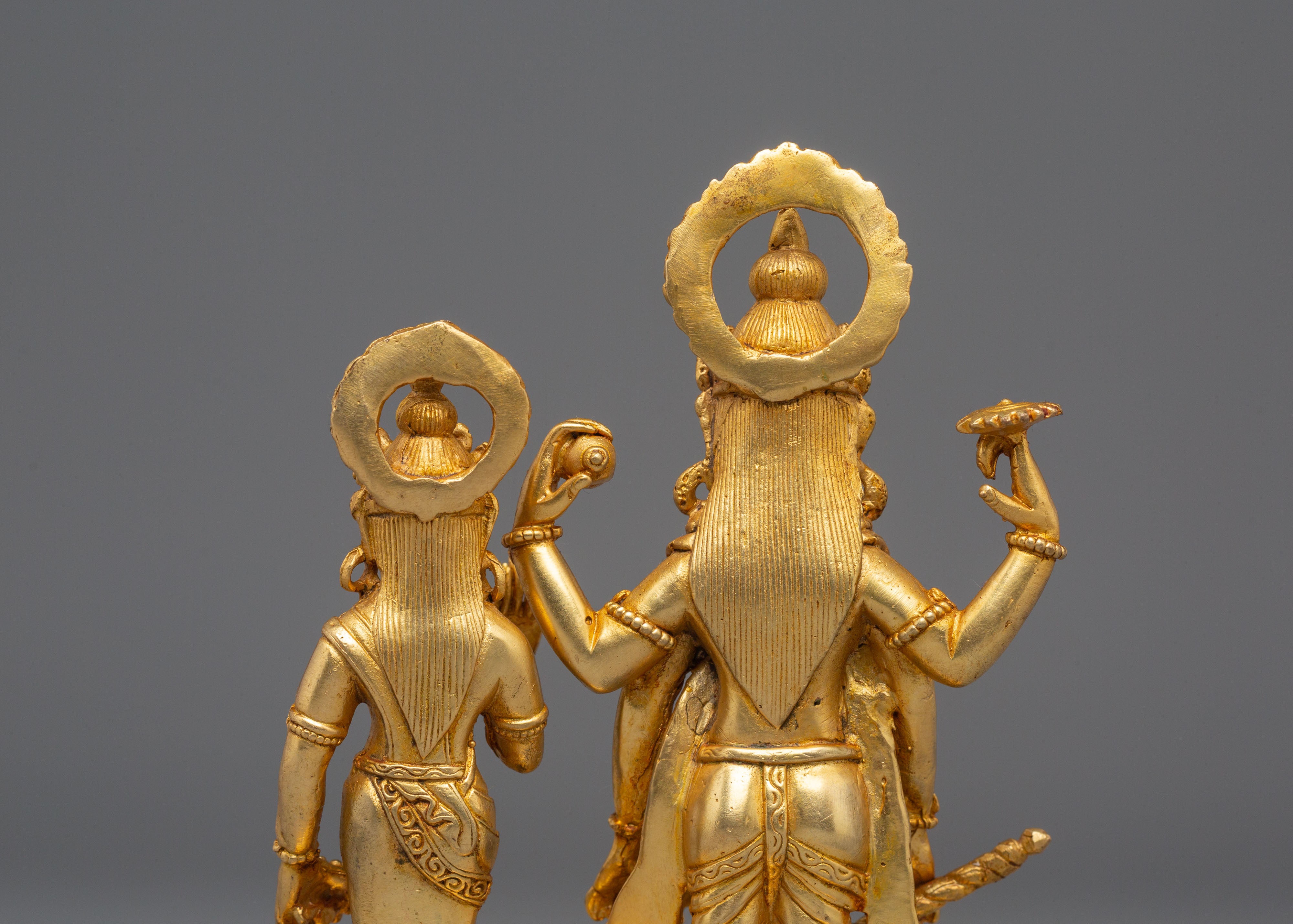 Bishnu and Laxmi Statue | Gold-Plated Copper Hindu Deity Art
