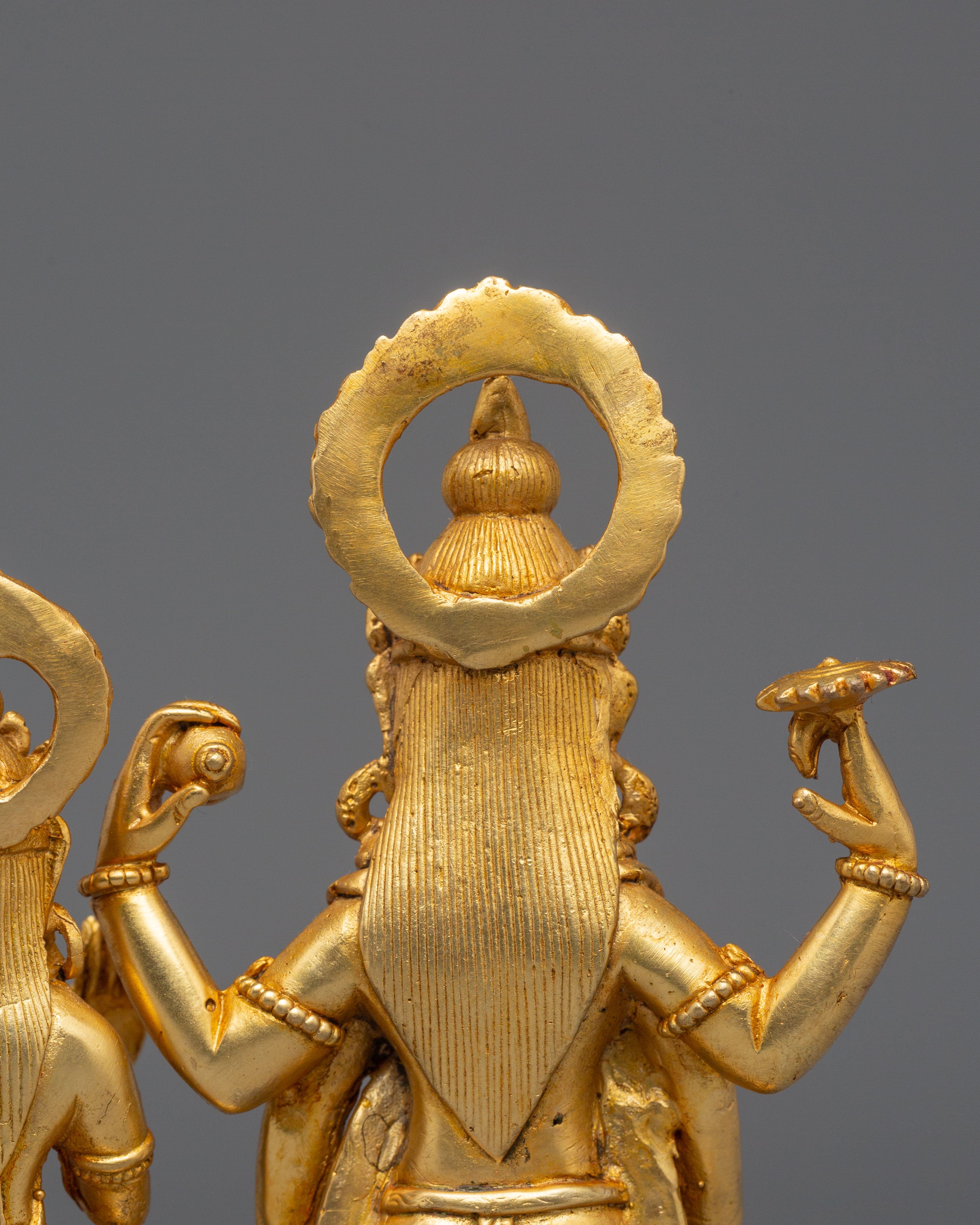 Bishnu and Laxmi Statue | Gold-Plated Copper Hindu Deity Art