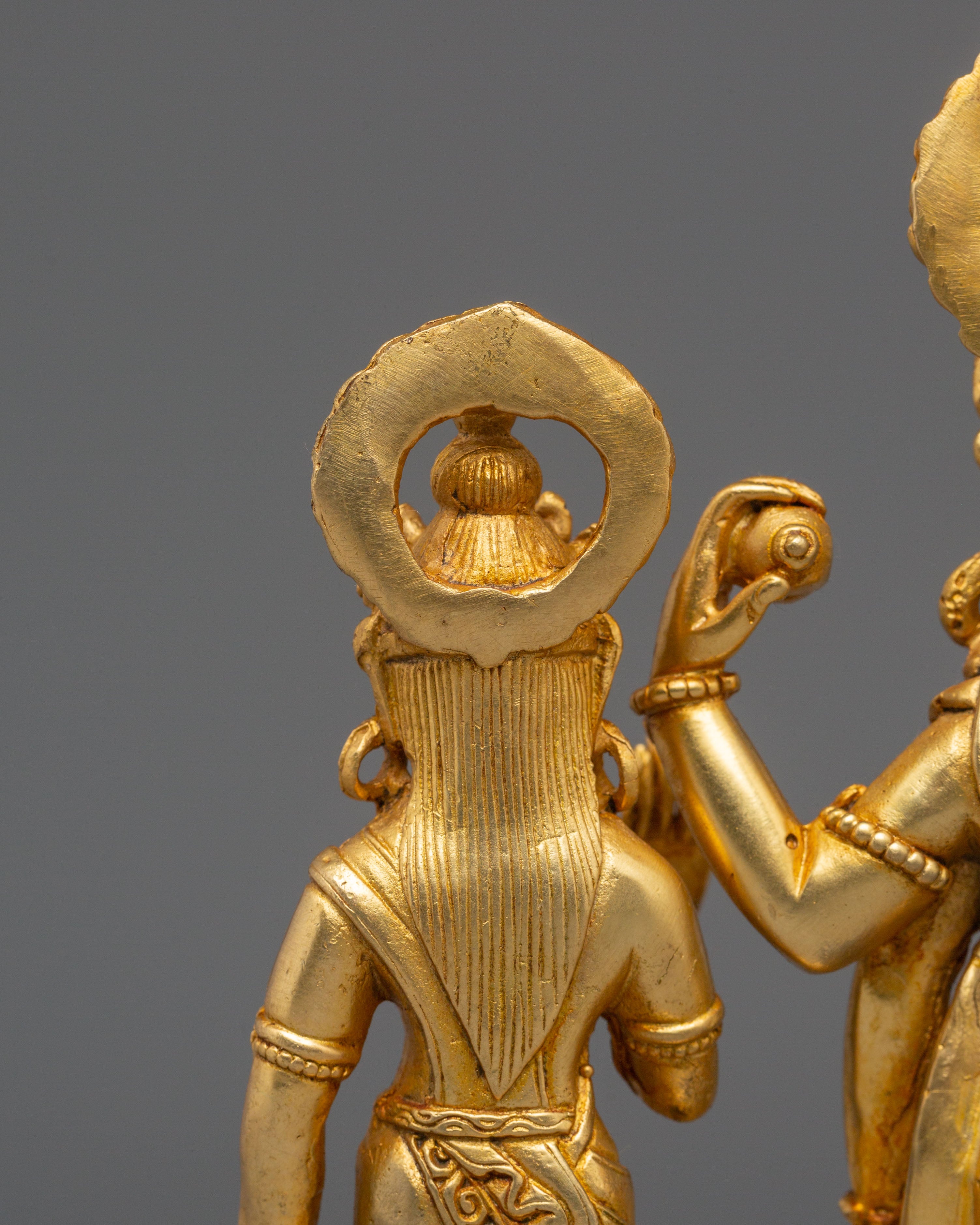 Bishnu and Laxmi Statue | Gold-Plated Copper Hindu Deity Art
