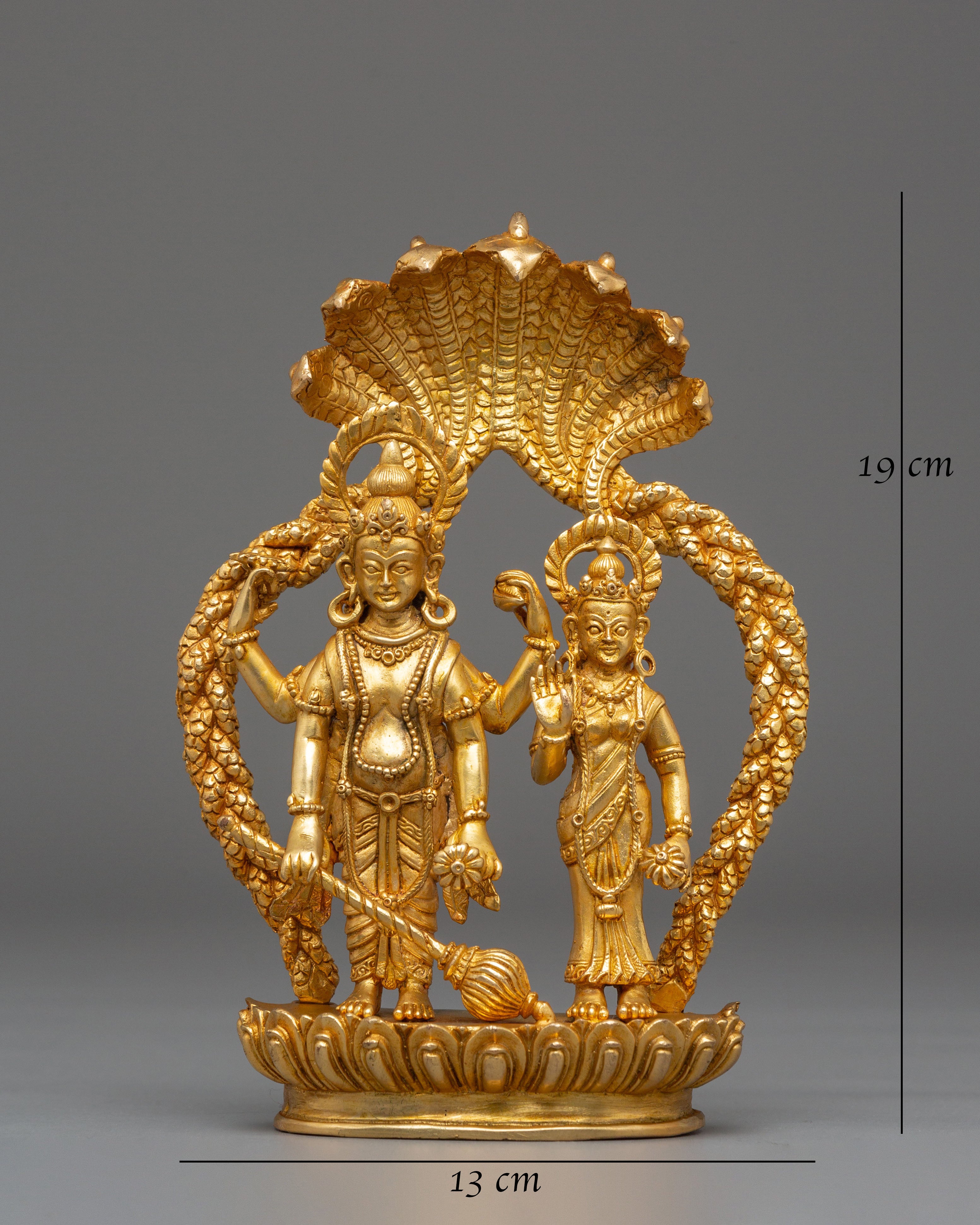Bishnu and Laxmi Statue | Gold-Plated Copper Hindu Deity Art
