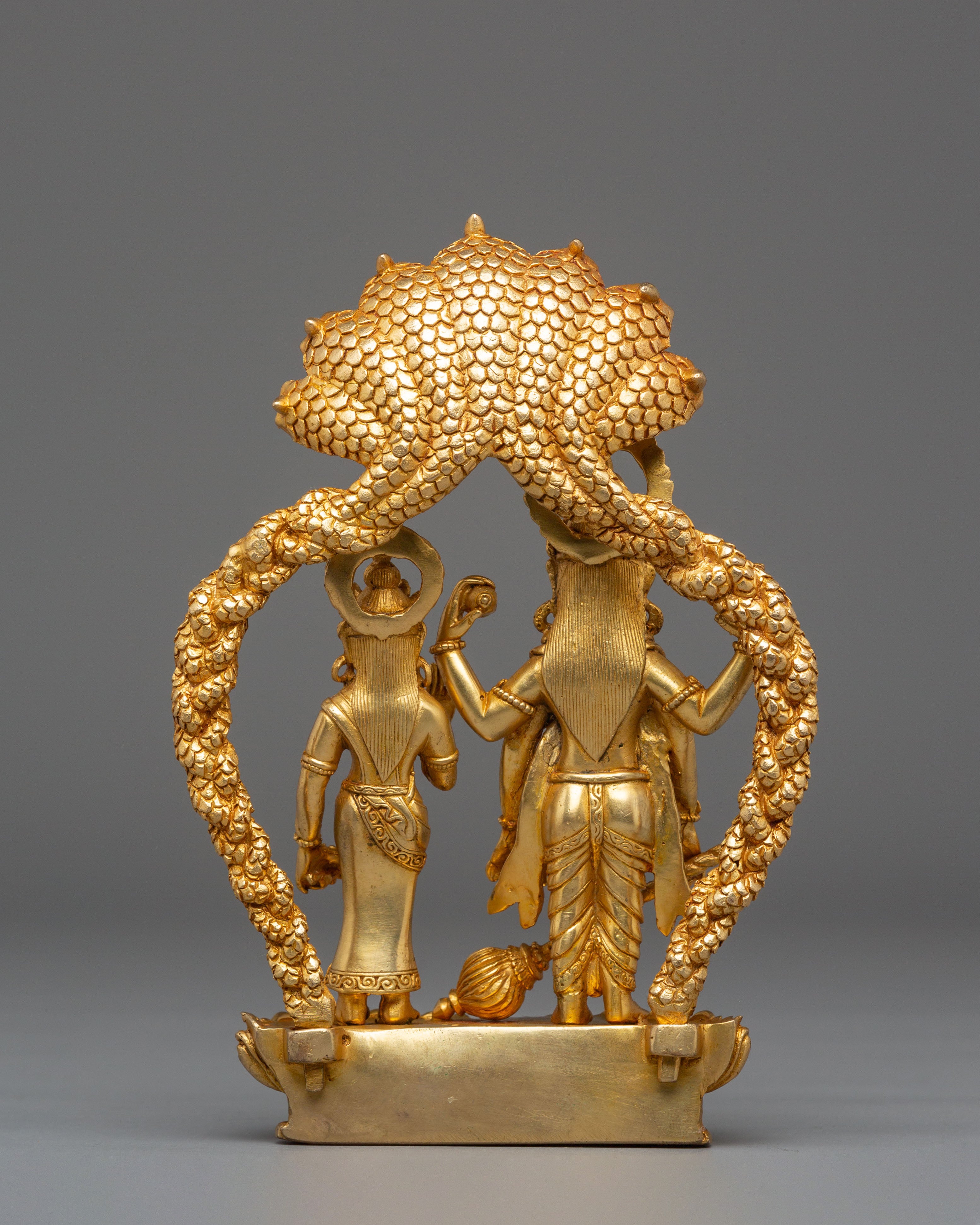 Bishnu and Laxmi Statue | Gold-Plated Copper Hindu Deity Art