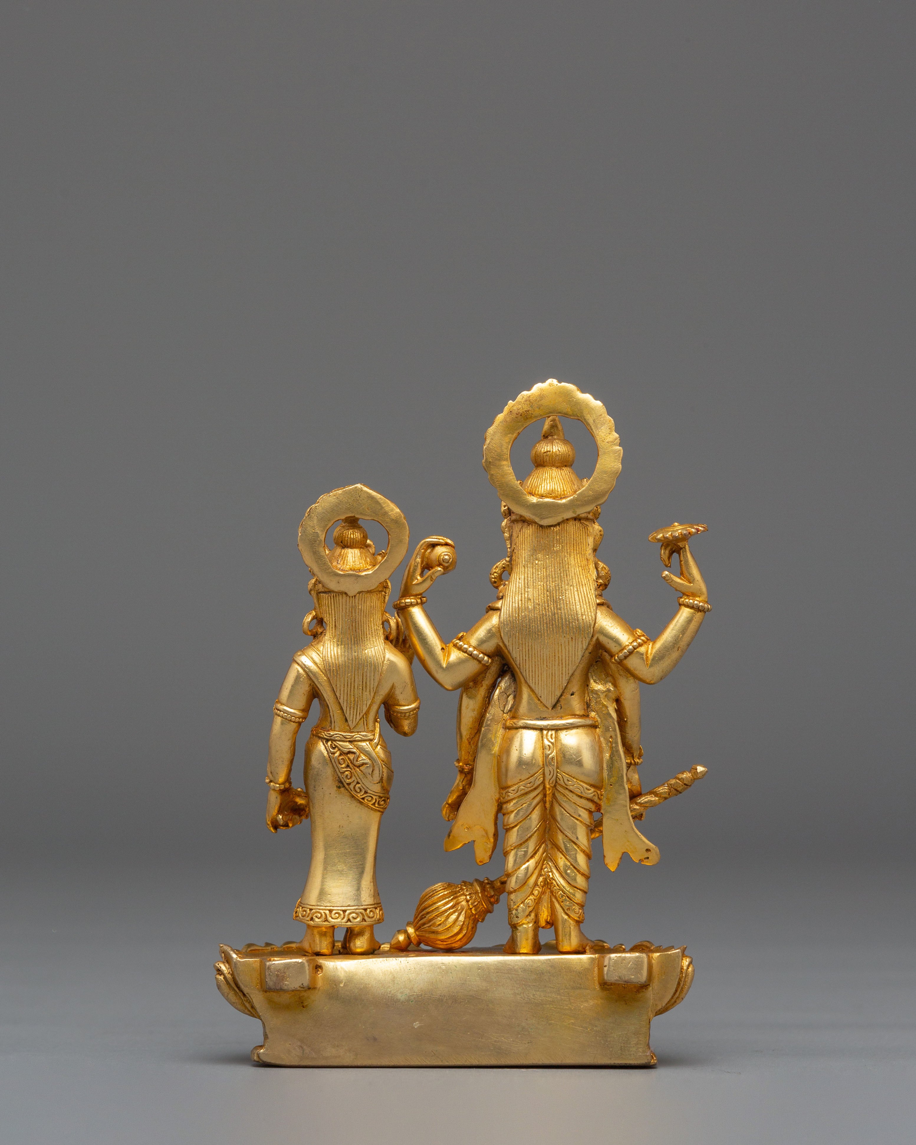 Bishnu and Laxmi Statue | Gold-Plated Copper Hindu Deity Art