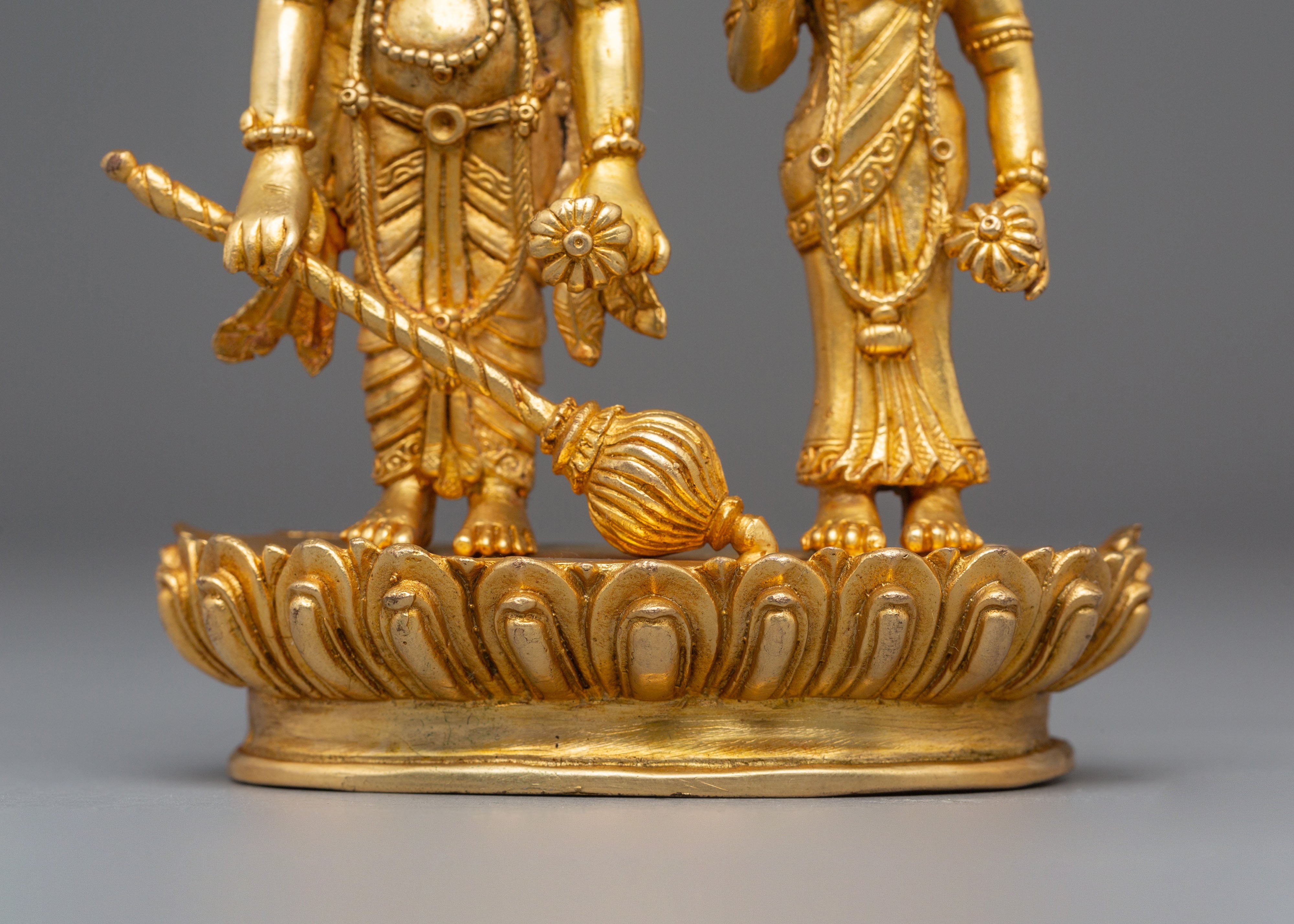 Bishnu and Laxmi Statue | Gold-Plated Copper Hindu Deity Art