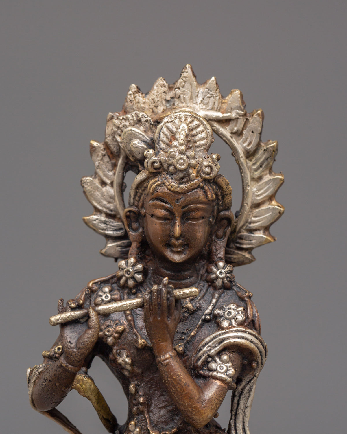 Handcrafted Krishna Statue | Oxidized Copper and Silver Plated Art