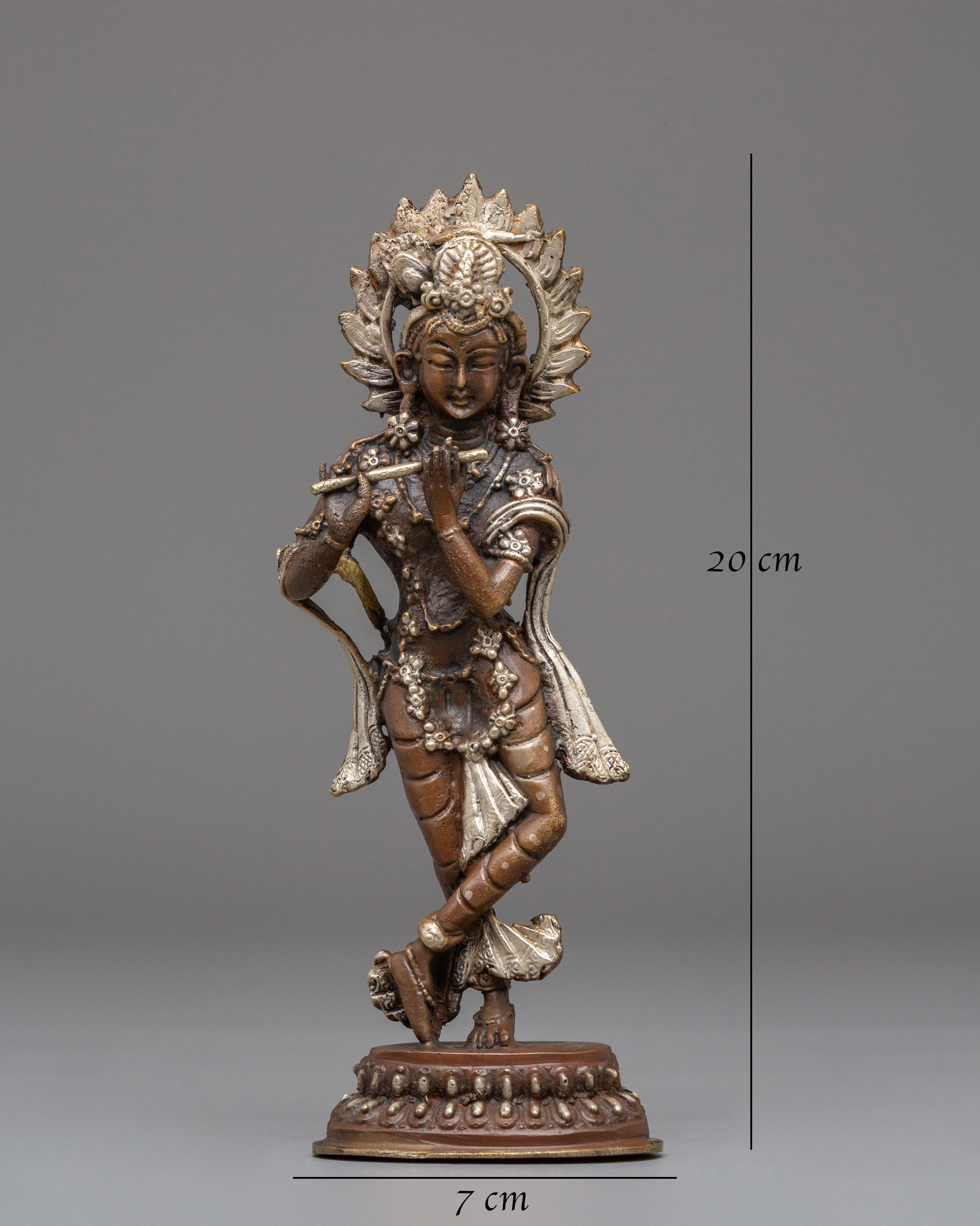 Handcrafted Krishna Statue | Oxidized Copper and Silver Plated Art