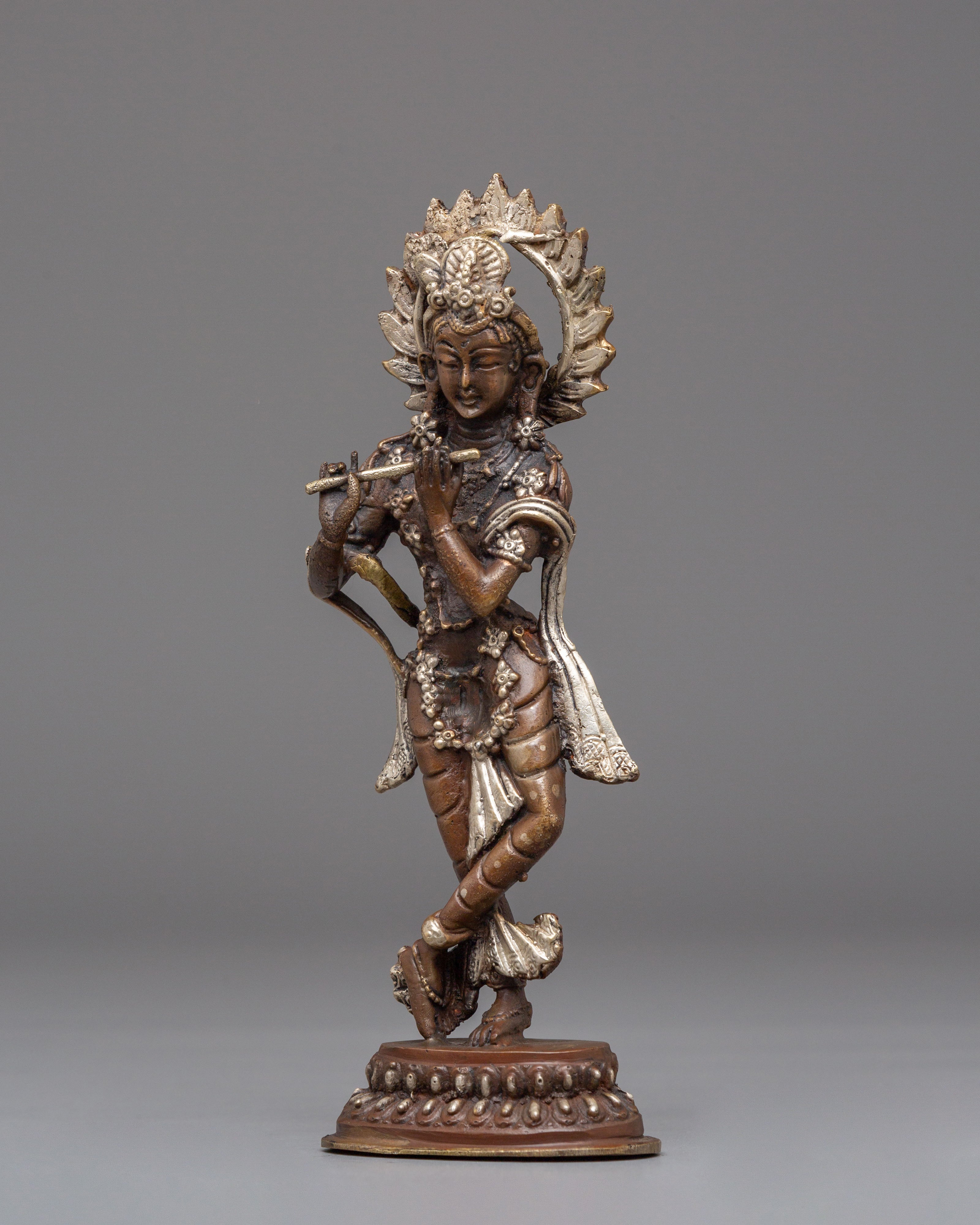 Handcrafted Krishna Statue | Oxidized Copper and Silver Plated Art