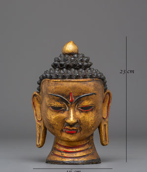 Handcrafted Wood Buddha Head | Acrylic Color Art for Meditation and Peace