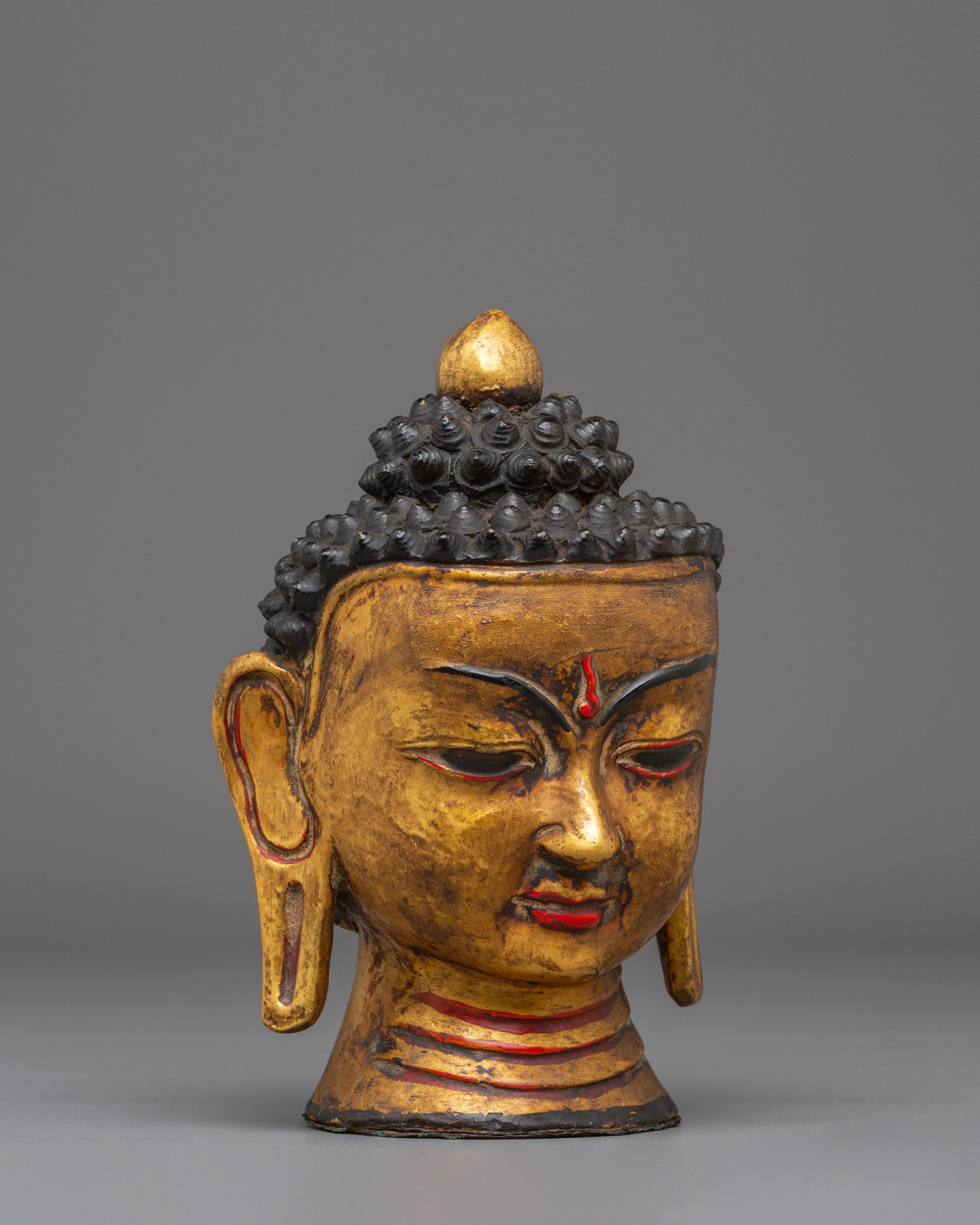 Handcrafted Wood Buddha Head | Acrylic Color Art for Meditation and Peace