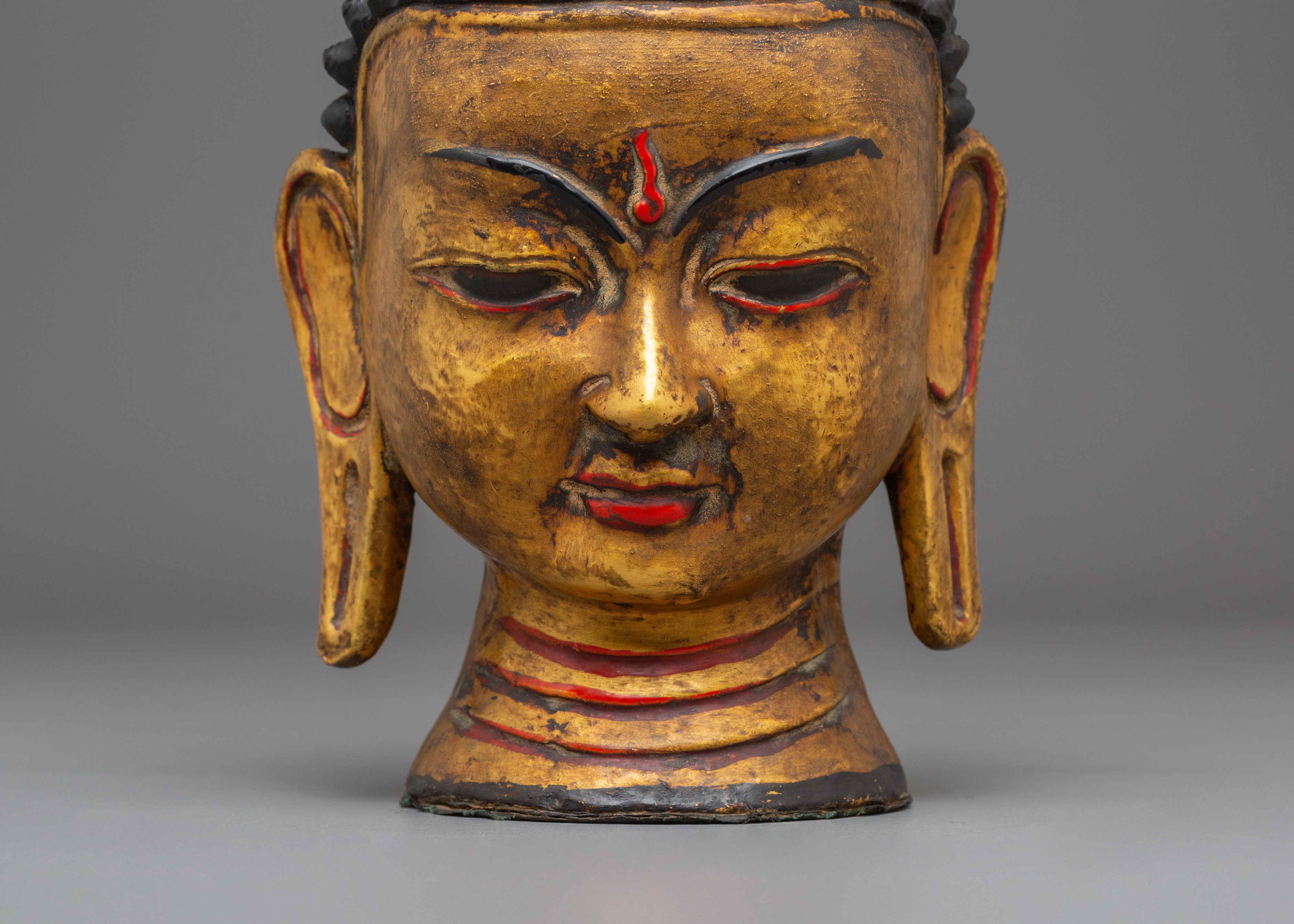 Handcrafted Wood Buddha Head | Acrylic Color Art for Meditation and Peace