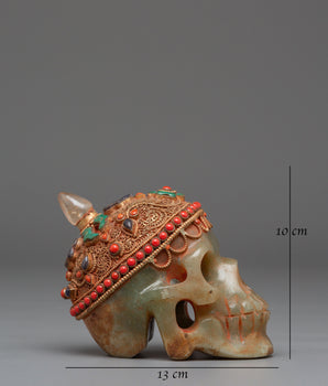 Handcrafted Skull Sculpture | Crystal and Copper Art with Turquoise & Coral