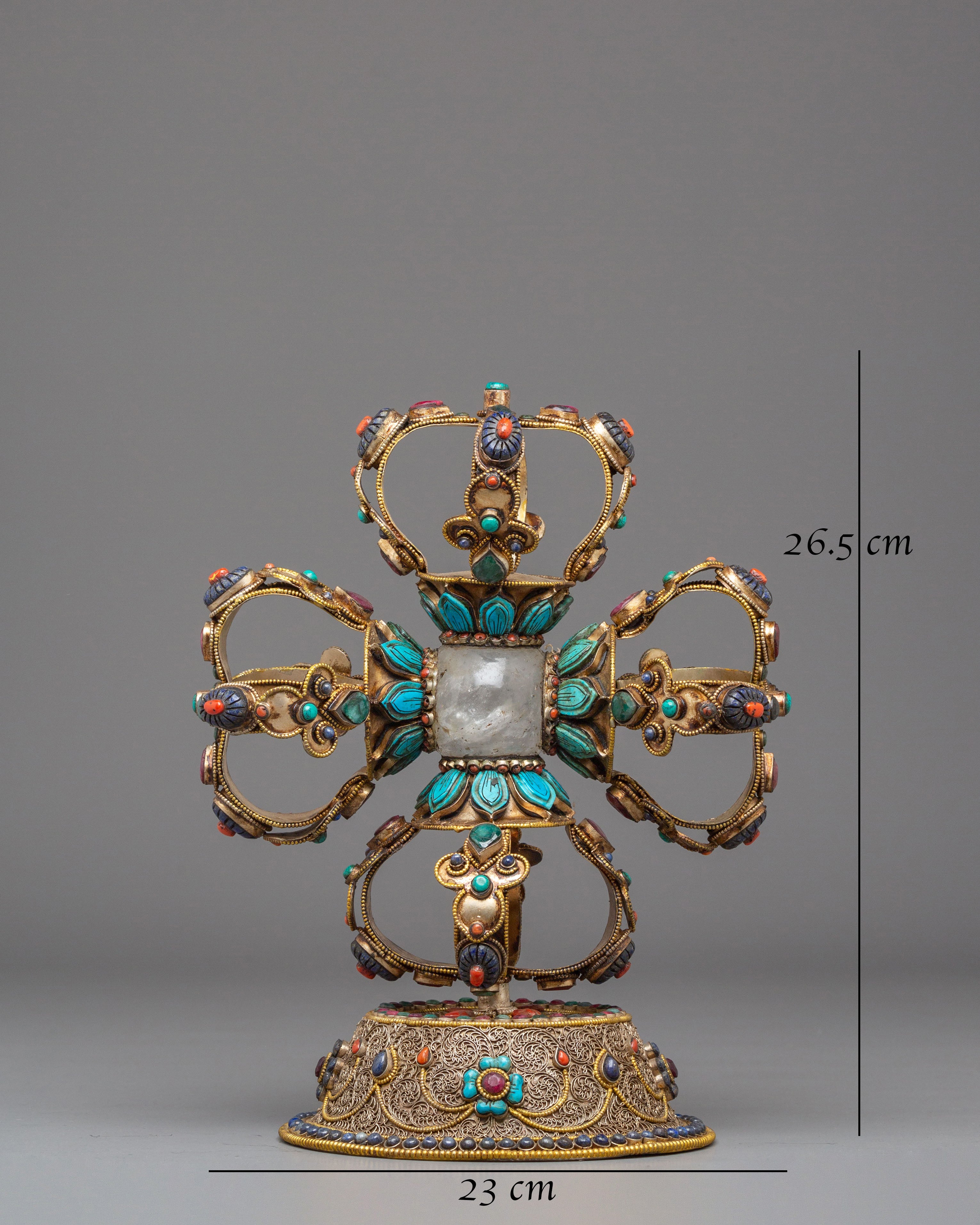 Vishwo Vajra Ritual Tool | Sacred Tibetan Vajra with Coral & Turquoise