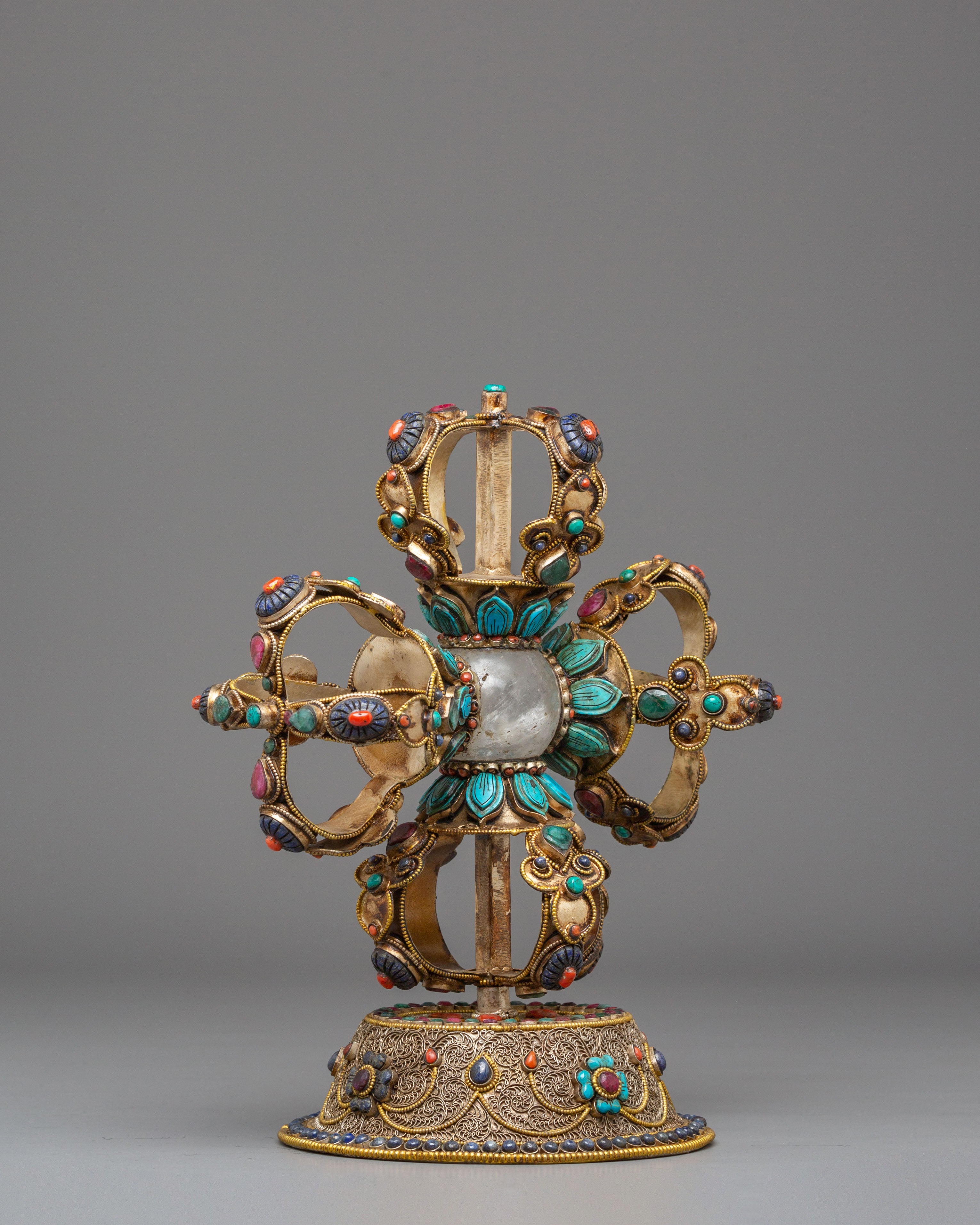 Vishwo Vajra Ritual Tool | Sacred Tibetan Vajra with Coral & Turquoise