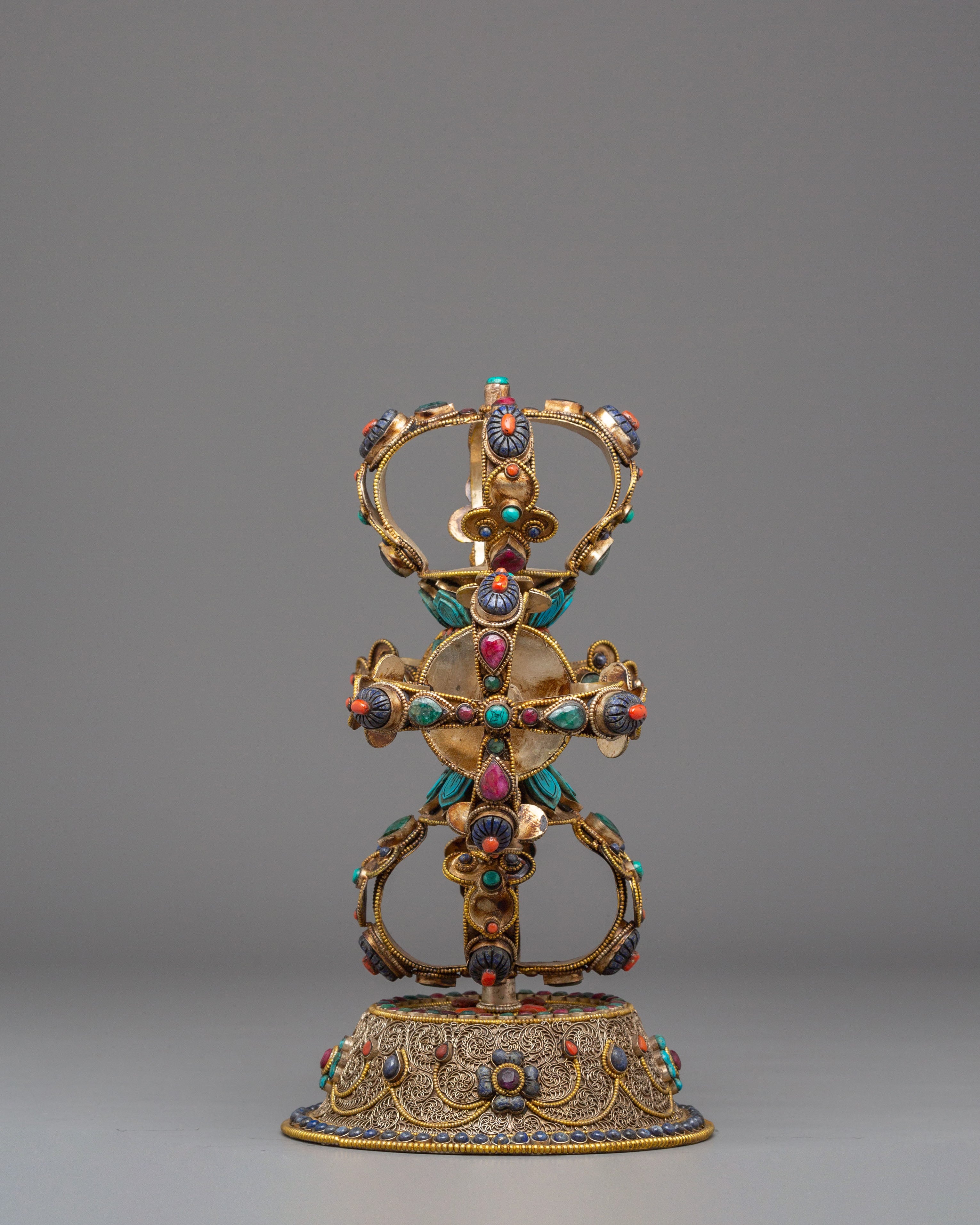 Vishwo Vajra Ritual Tool | Sacred Tibetan Vajra with Coral & Turquoise
