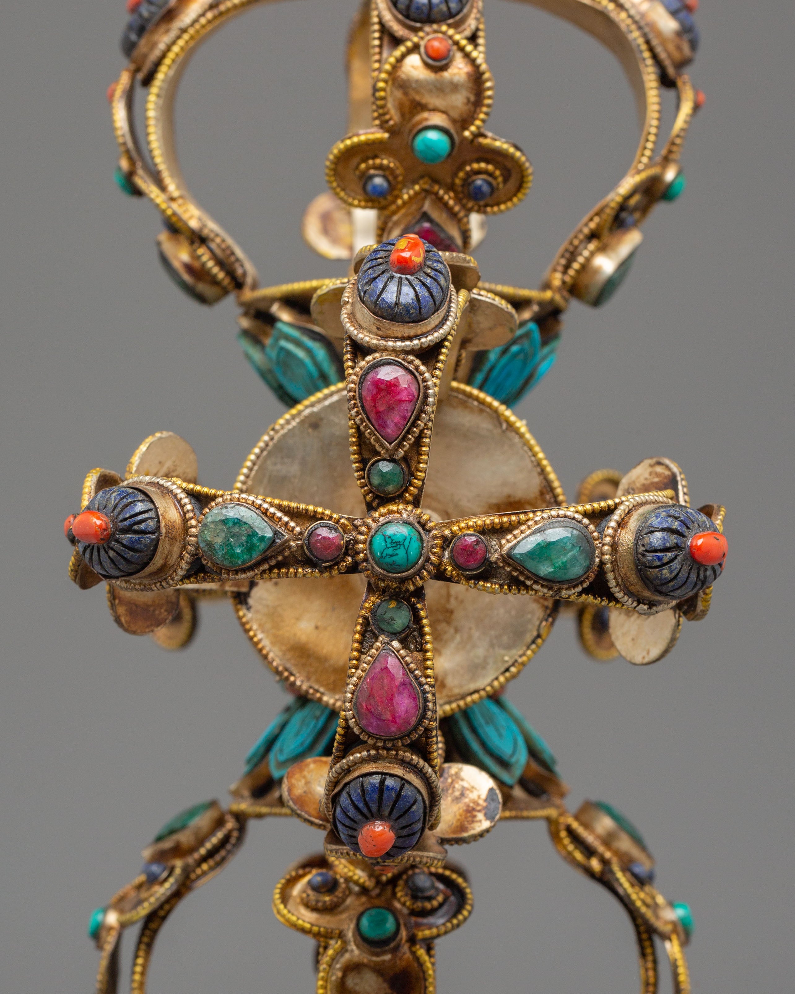 Vishwo Vajra Ritual Tool | Sacred Tibetan Vajra with Coral & Turquoise