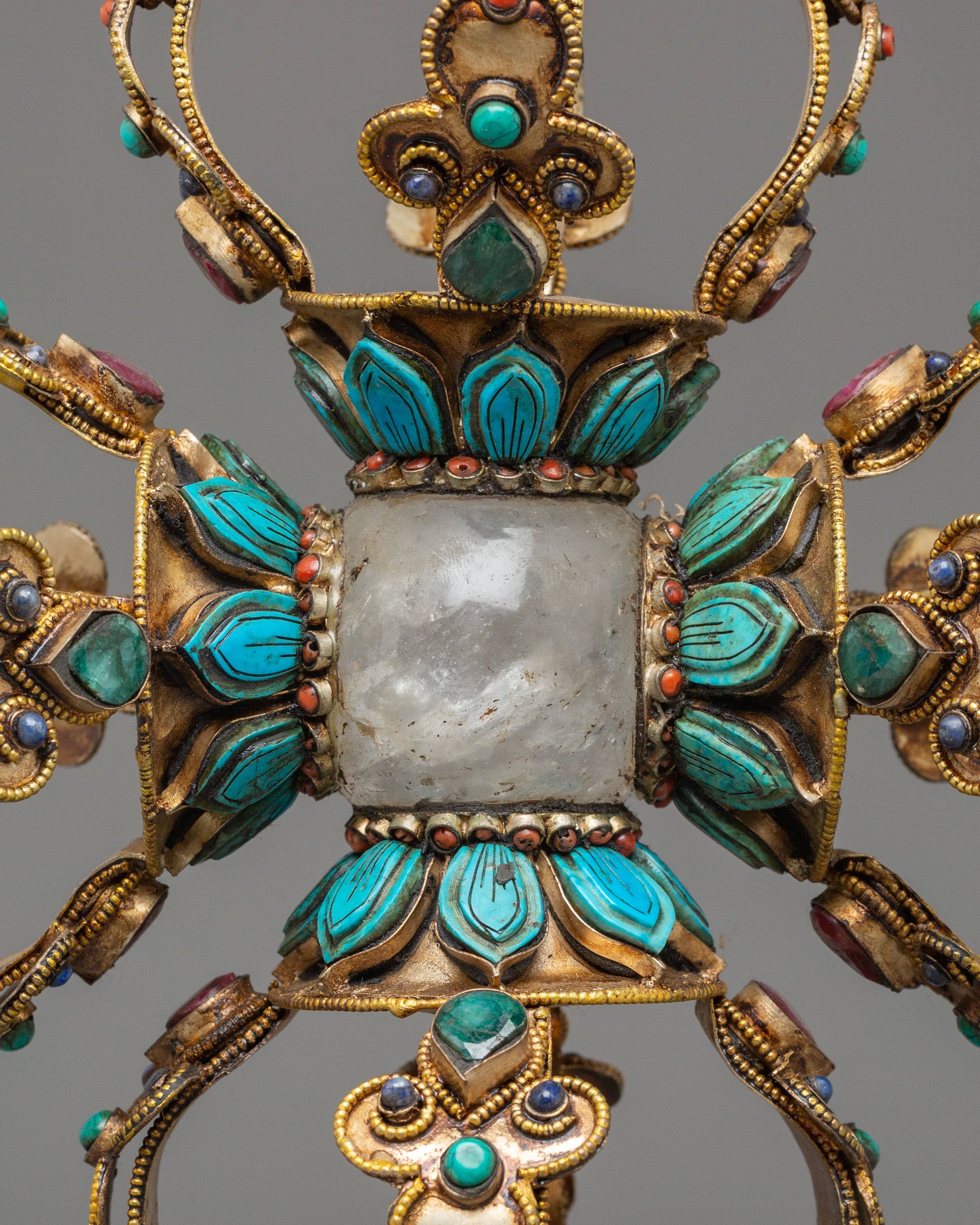 Vishwo Vajra Ritual Tool | Sacred Tibetan Vajra with Coral & Turquoise