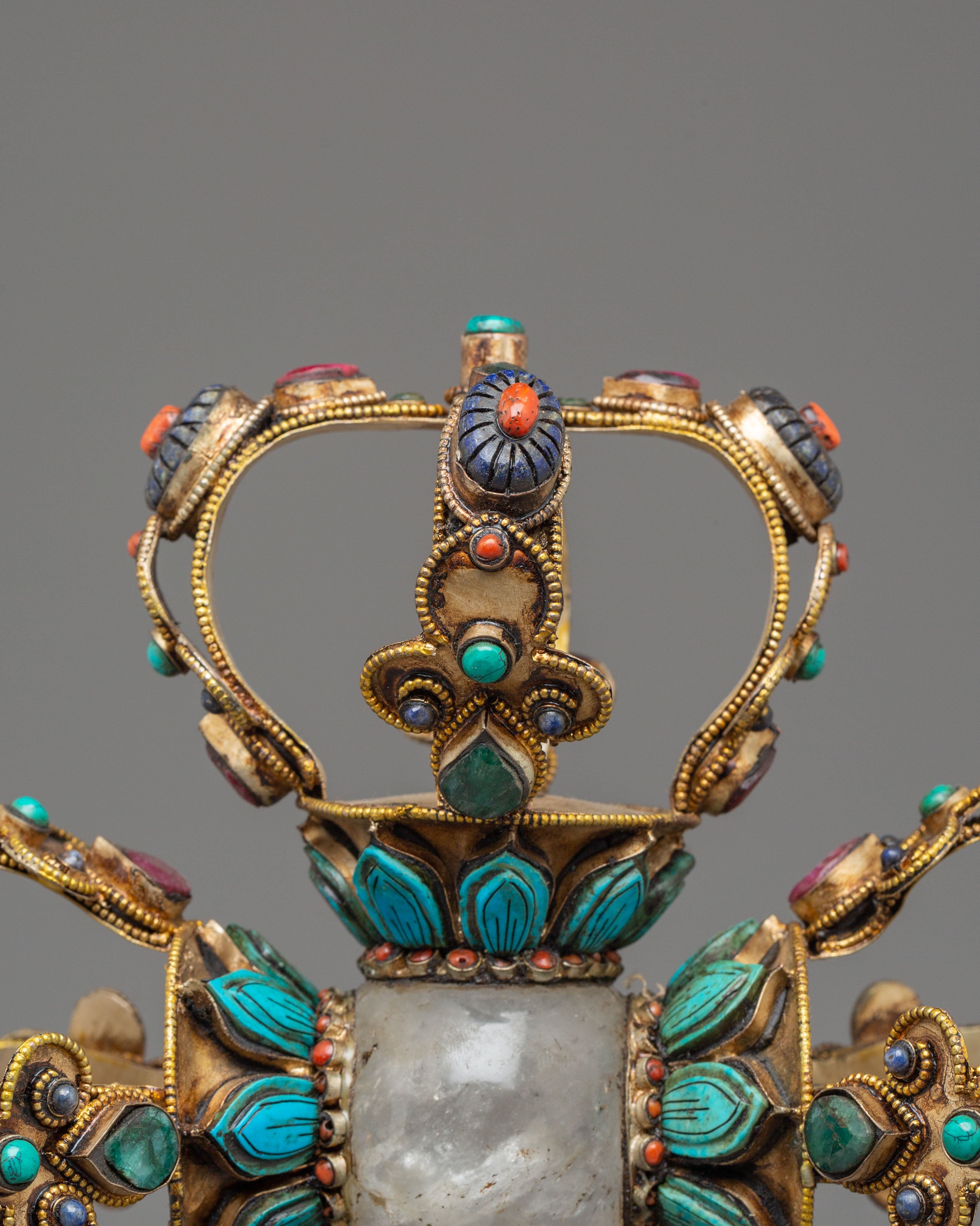Vishwo Vajra Ritual Tool | Sacred Tibetan Vajra with Coral & Turquoise