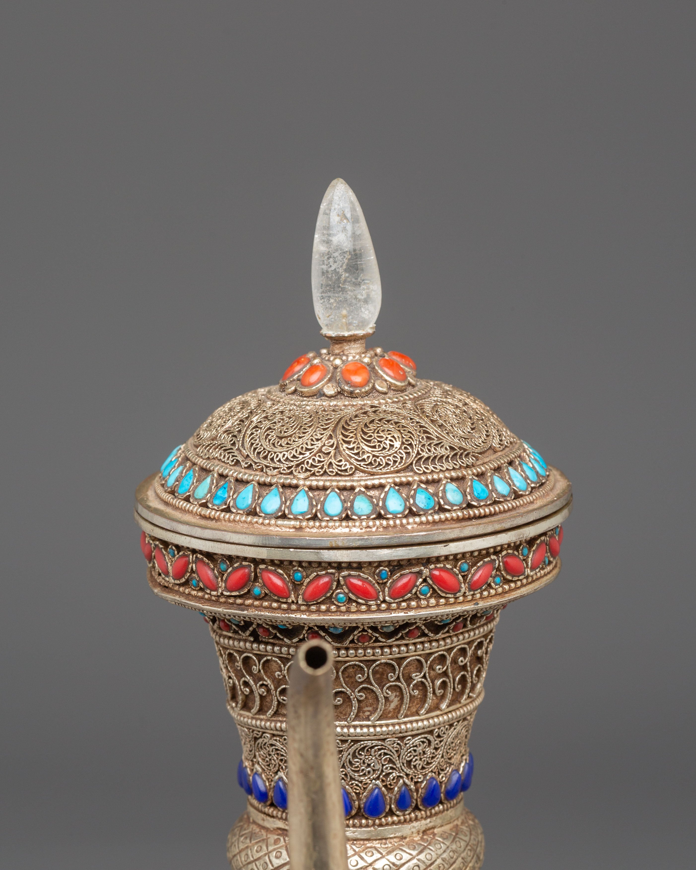 Sacred Decorative Tea Pot | Crystal and Copper Teapot with Natural Stones