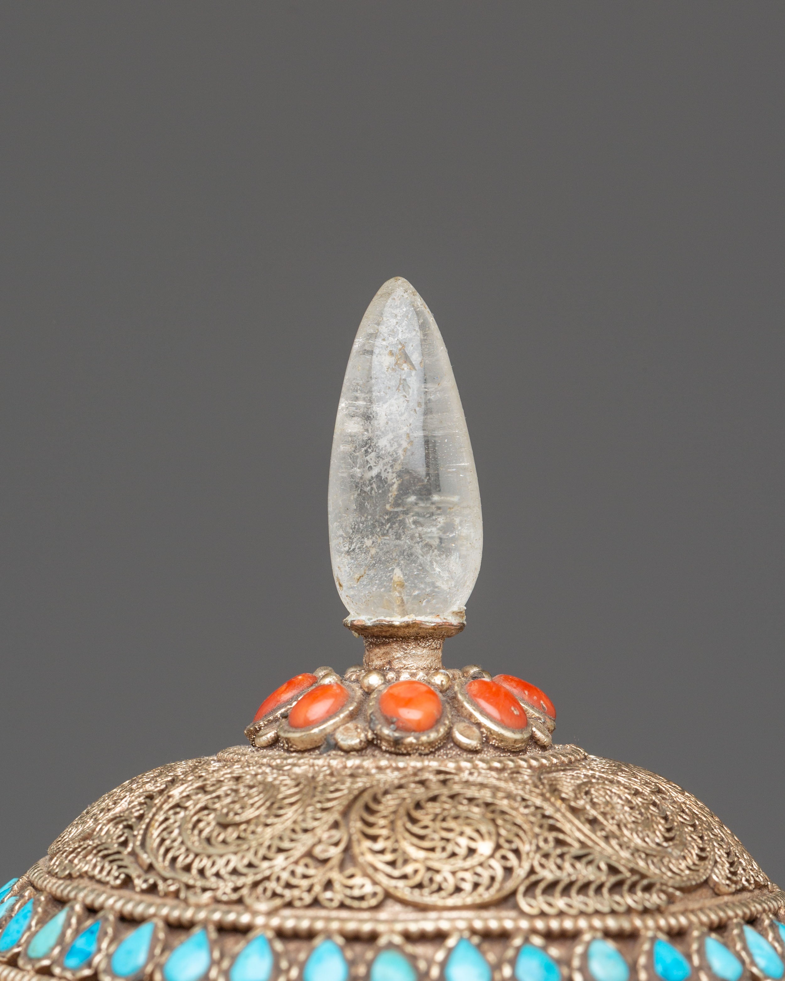 Sacred Decorative Tea Pot | Crystal and Copper Teapot with Natural Stones