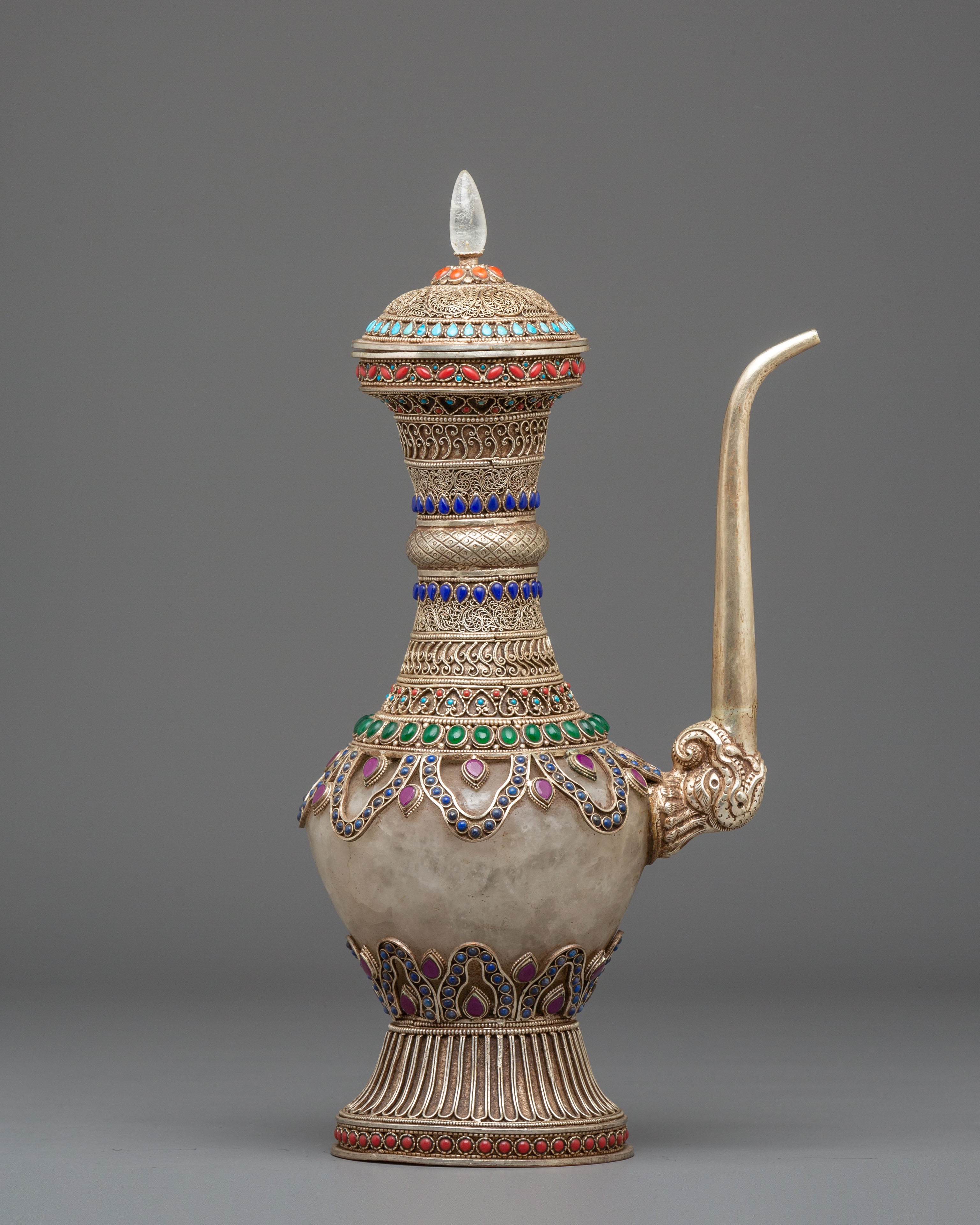 Sacred Decorative Tea Pot | Crystal and Copper Teapot with Natural Stones