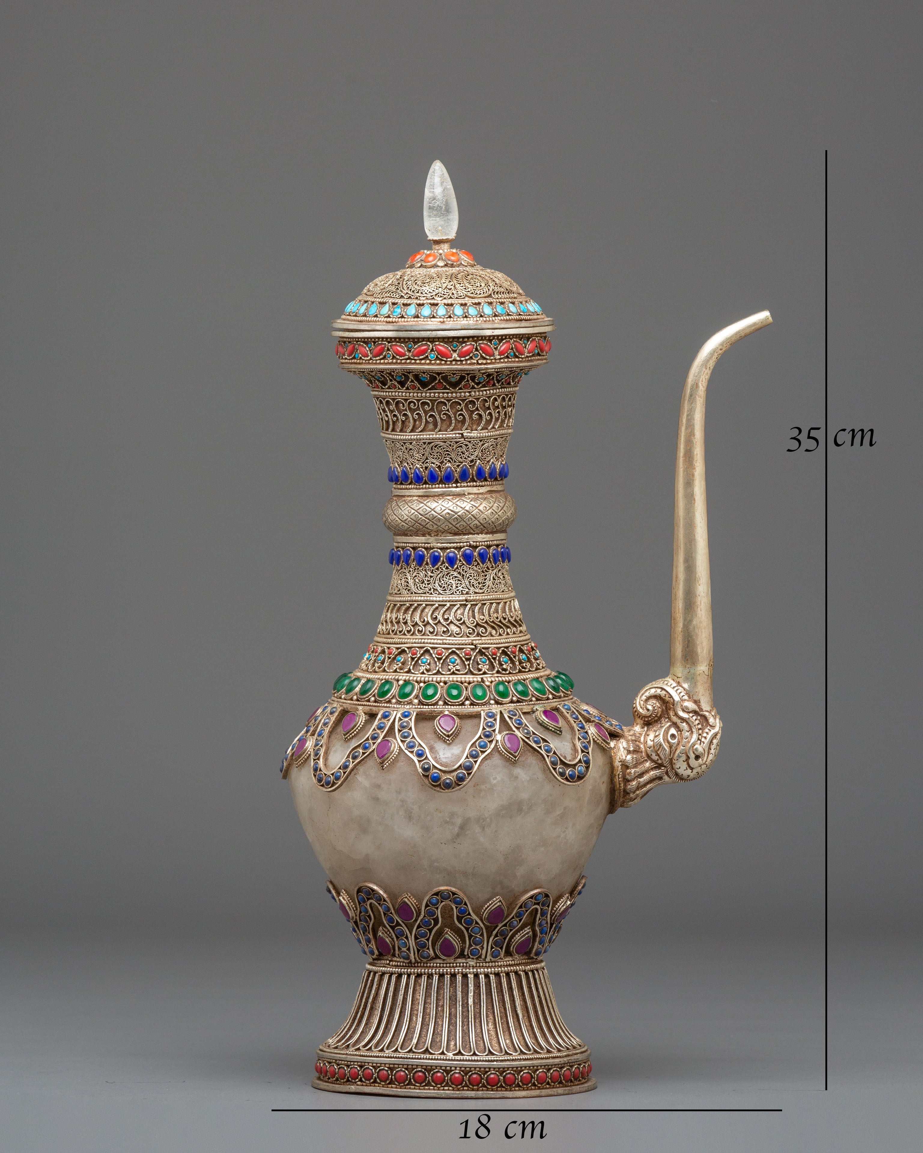 Sacred Decorative Tea Pot | Crystal and Copper Teapot with Natural Stones