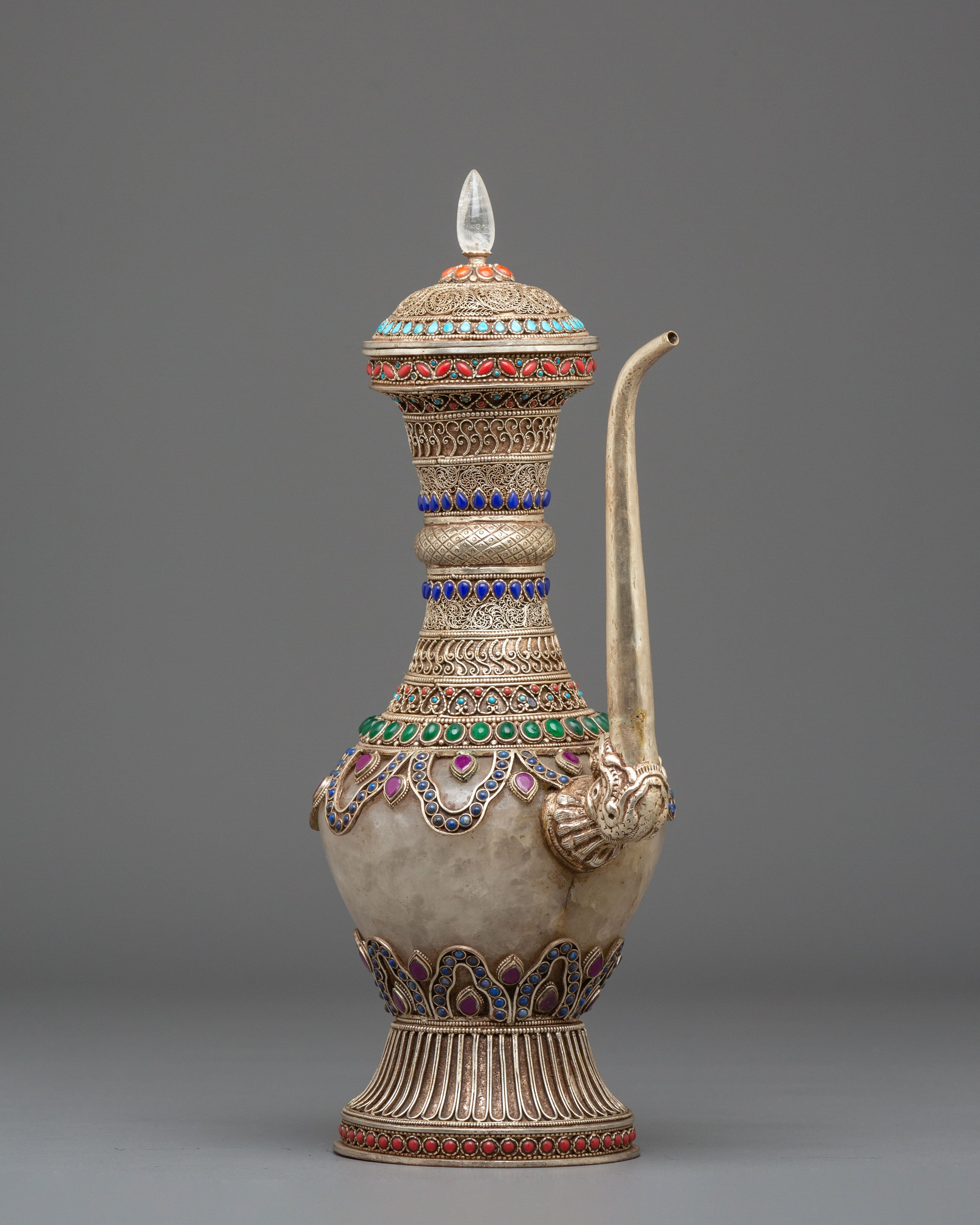 Sacred Decorative Tea Pot | Crystal and Copper Teapot with Natural Stones